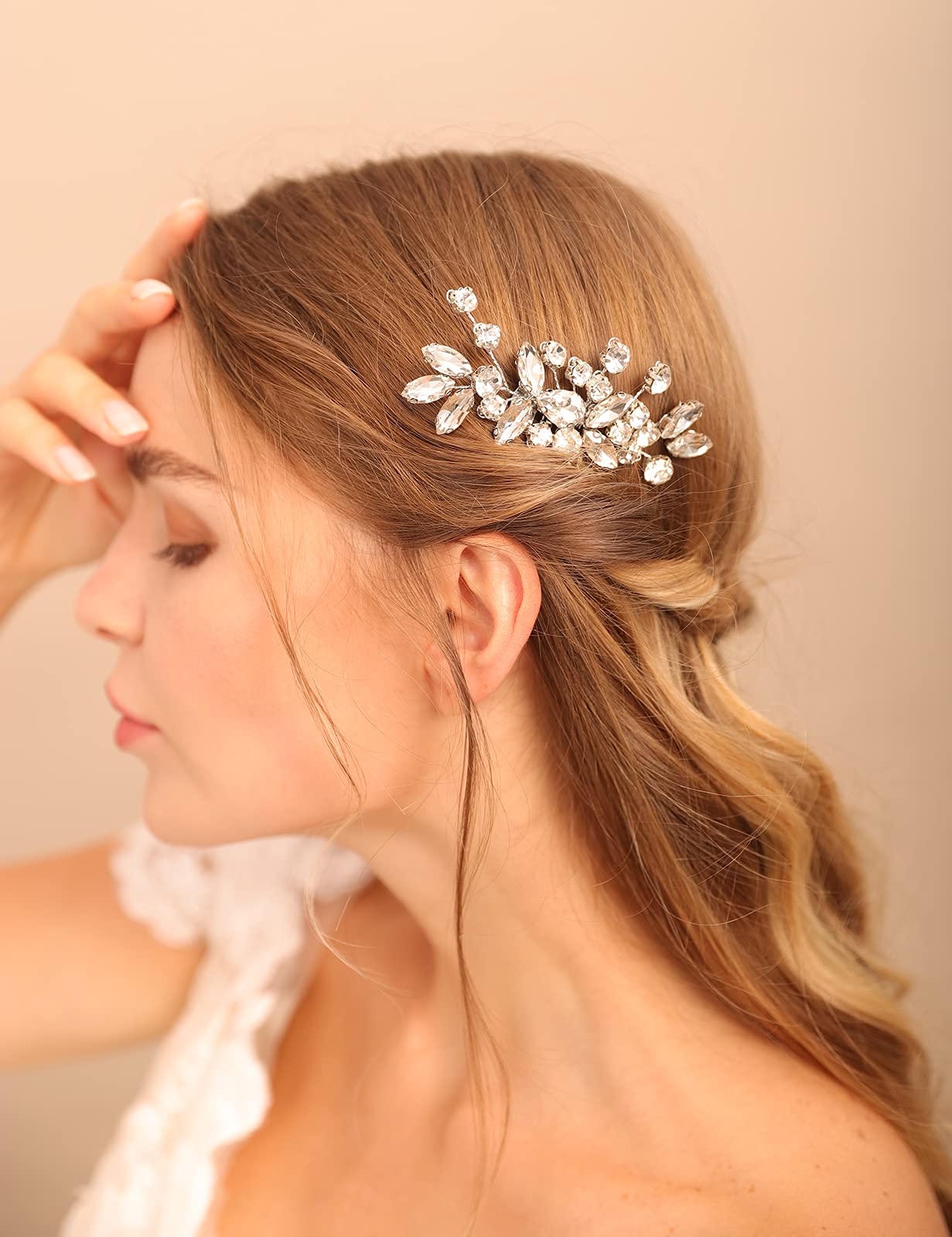 Gold Tone Clear Crystal Teardrop Hair Comb Hairpiece Accessory, Brand New Vintage Crystal Teardrop Hair Comb main image 2