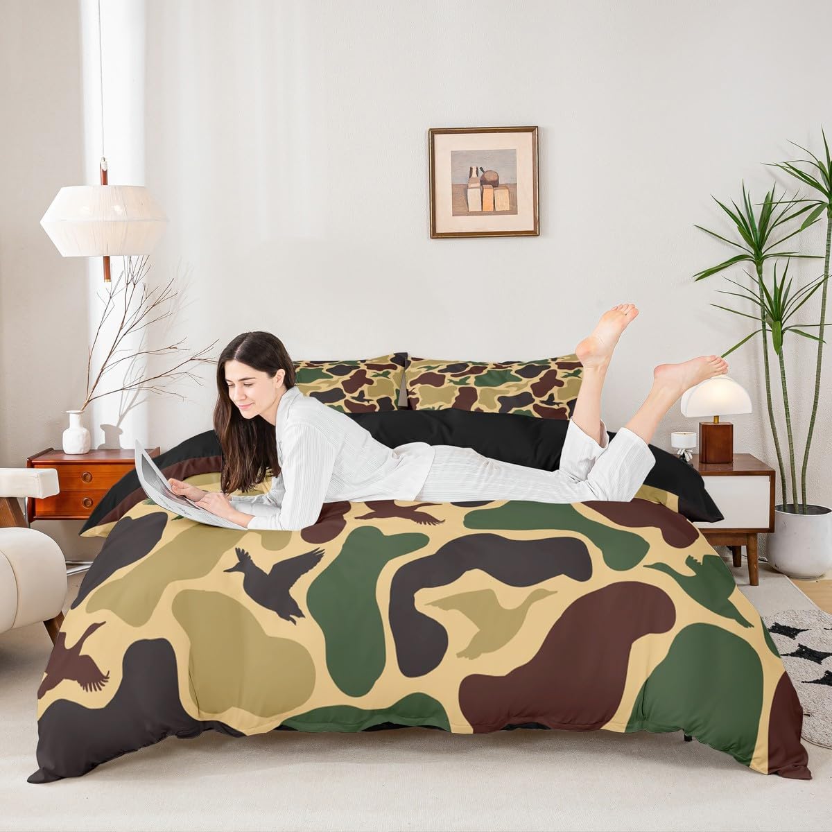 Erosebridal Camouflage Military Duvet Cover Queen Size Duck Hunting Bedding Set for Adults Teens Farmhouse Woodland Comforter Cover Camo Huner Bedclothes Room Decor