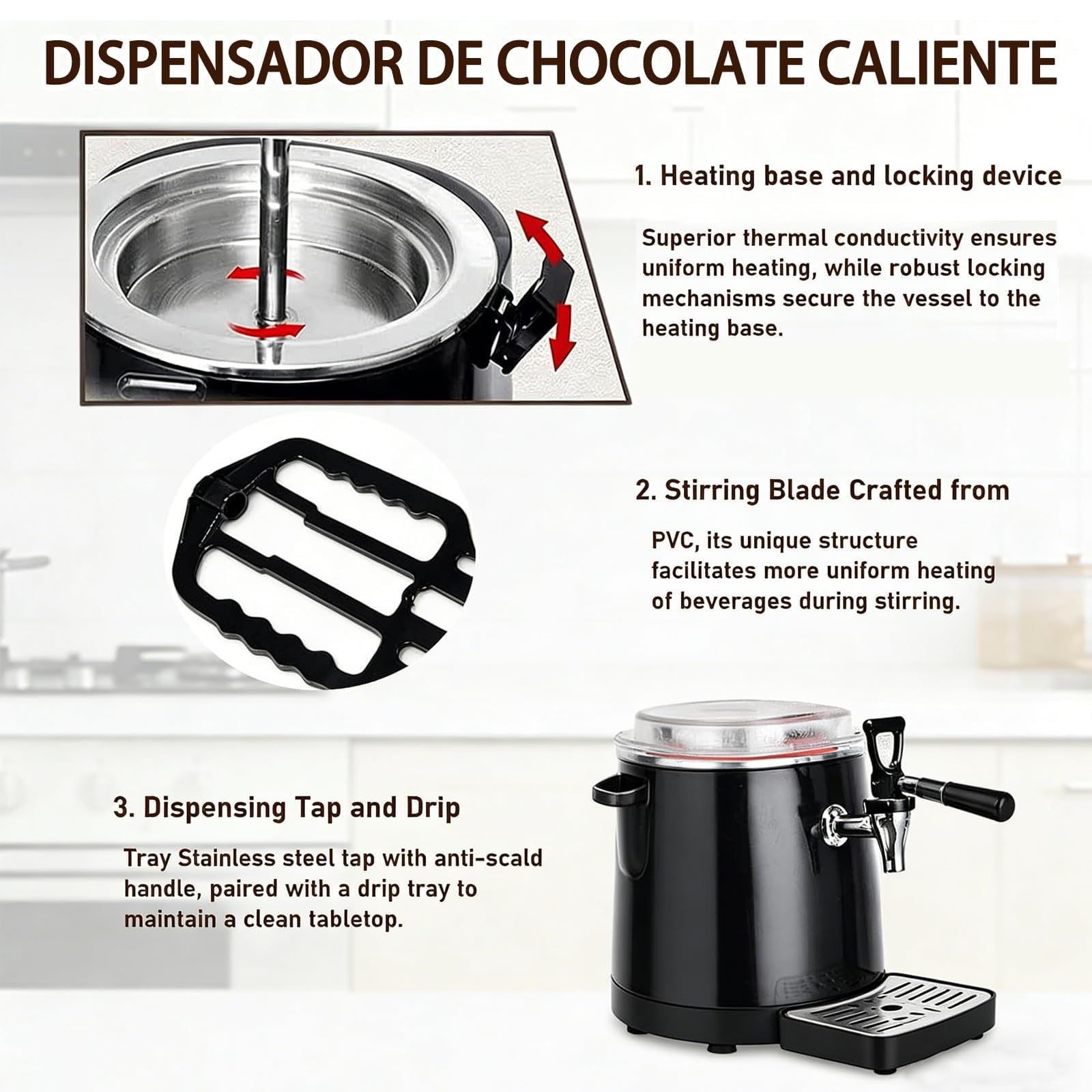 Machine à chocolat chaud commerciale et distributeur – Réchauffeur de boissons, acier inoxydable, réglage 30~90 ℃, 600 W, for chauffer le café, le thé au lait(10L)