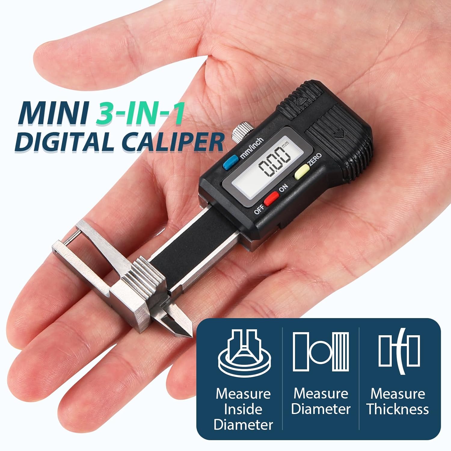 Mini Digital Caliper 3-in-1 Digital Caliper 0-25mm, Stainless Steel Precision Measurement Tool with LCD Display, Unit Conversion, Storage Case, Extra Battery