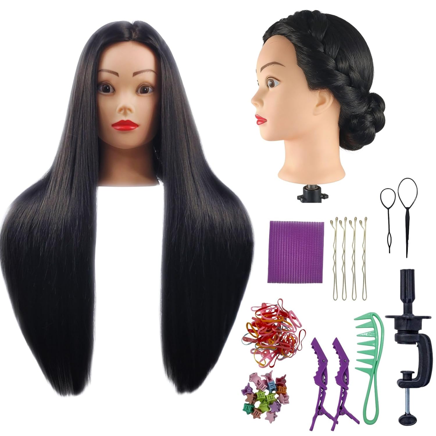 28inch Real Hair Mannequin Head Manikin Head to Practice Braiding Cutting Hairstyling for Beginners Hairdressers Cosmetology Training Doll Head with Stand