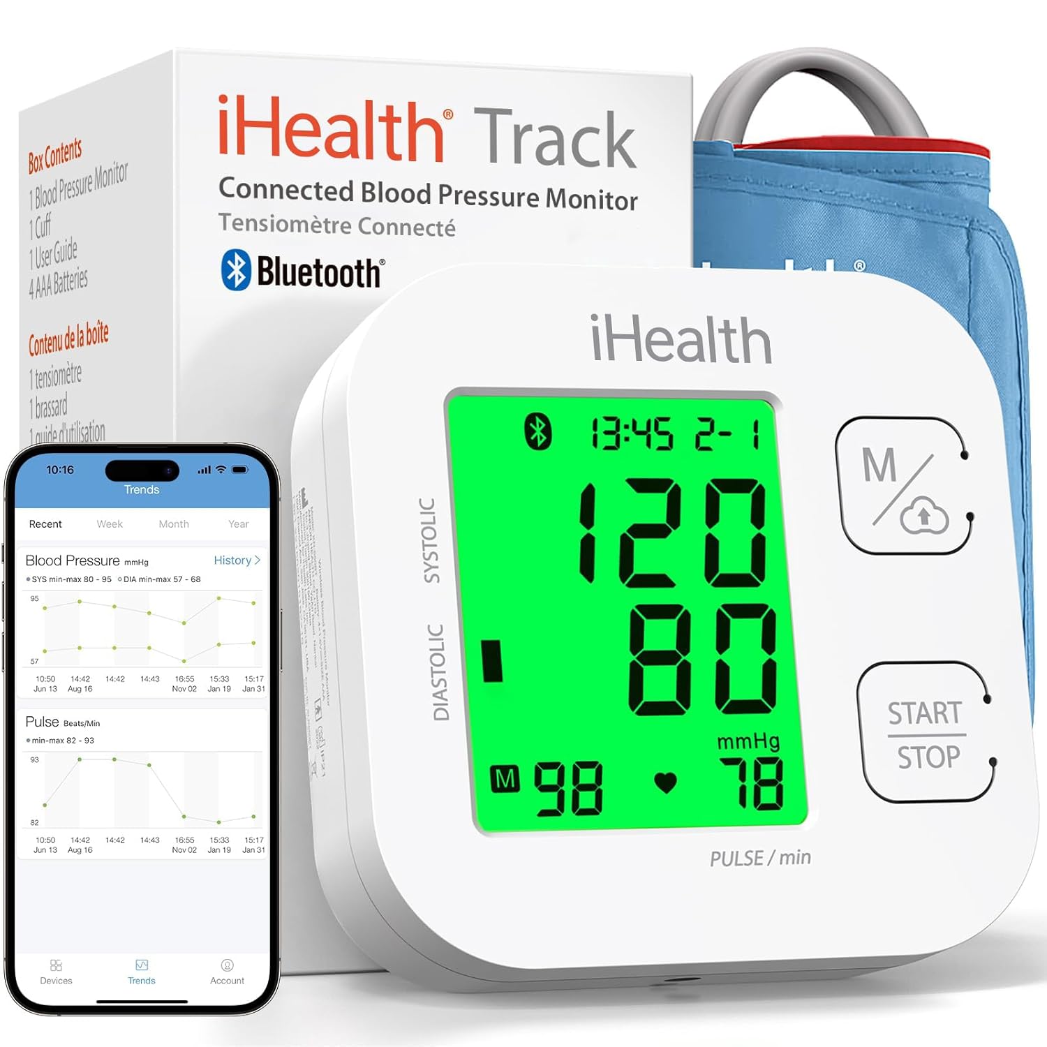 iHealth Track Smart Upper Arm Blood Pressure Monitor with Wide Range Cuff That fits Standard to Large Adult