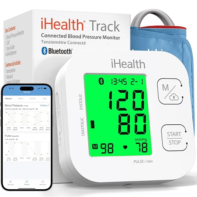 iHealth Track Smart Upper Arm Blood Pressure Monitor with Wide Range Cuff That fits Standard to Large Adult