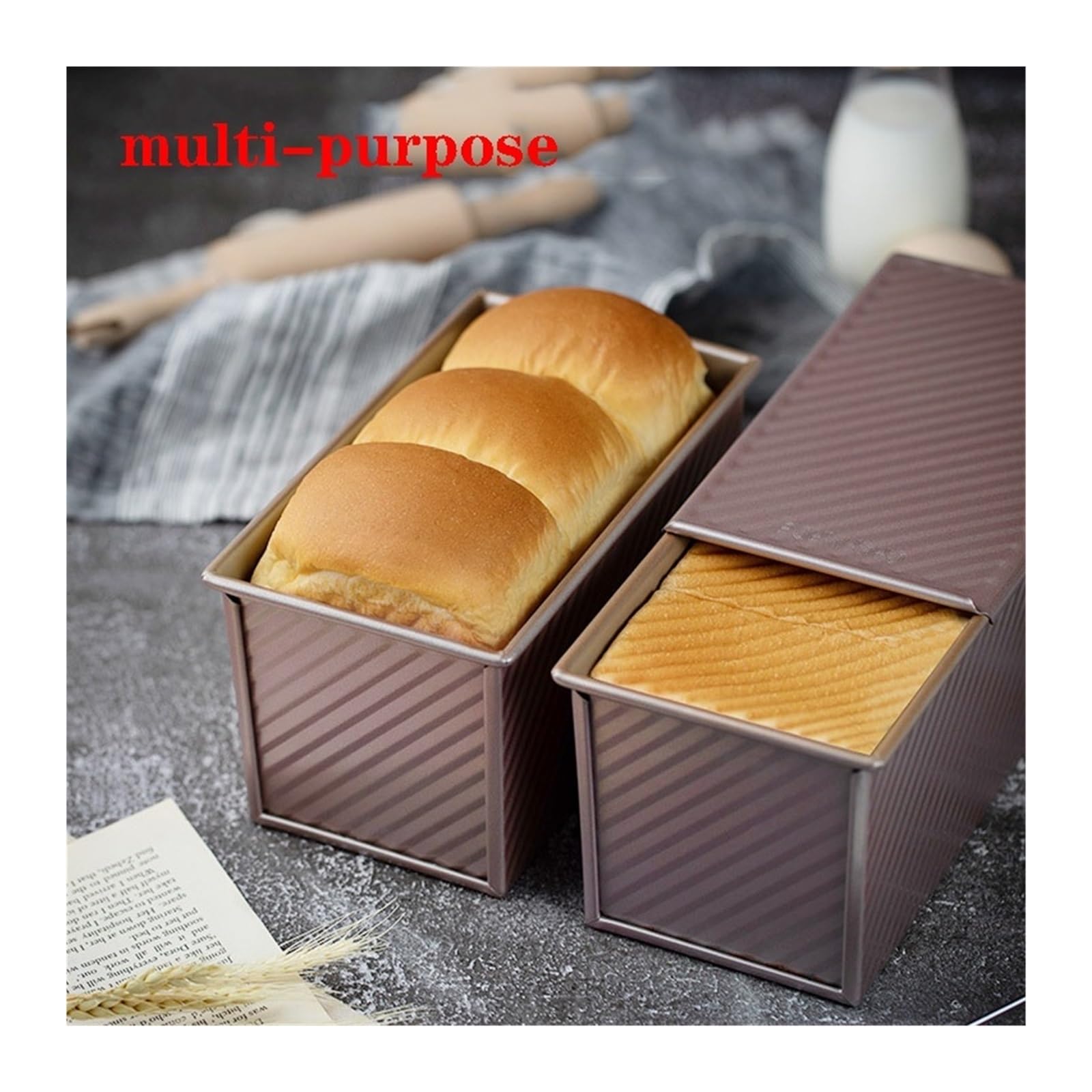 Molde for Pan de aleación de Aluminio con Tapa, Antiadherente, Caja Cuadrada for Tostadas, for Hornear Pan, Capacidad de Masa de 1 Libra(B)