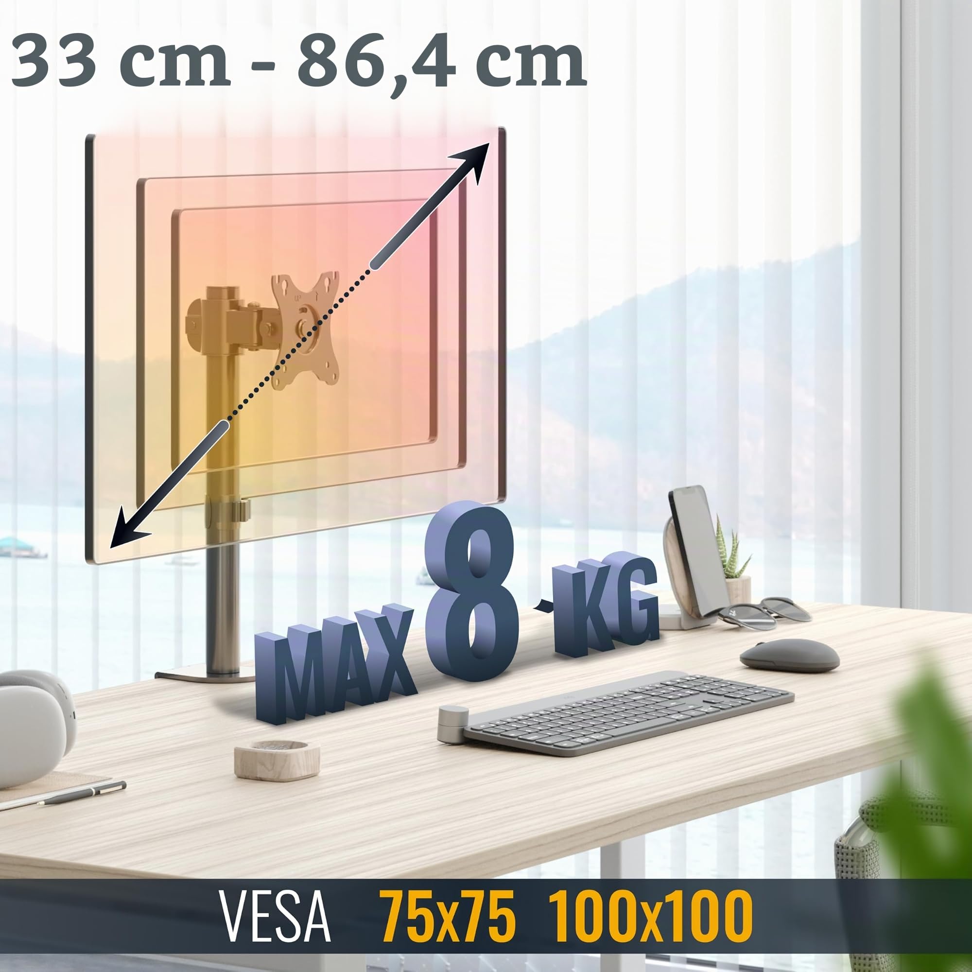 RICOO TS3411 Supporto monitor da scrivania 13-34 pollici per 13 34 pollici girevole inclinabile fino a 8 kg max VESA 100x100