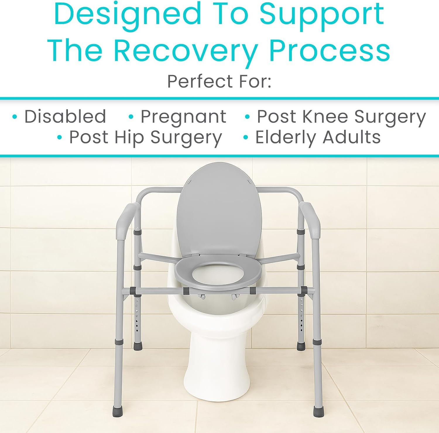 Vive Bariatric Bedside 3-in-1 Commode 500 lb Capacity - Portable Folding Toilet Chair - Adjustable Height, Extra Wide Seat - Bucket Splash Guard Heavy Duty Adult Bathroom, Pail Fits Standard Liner Bag