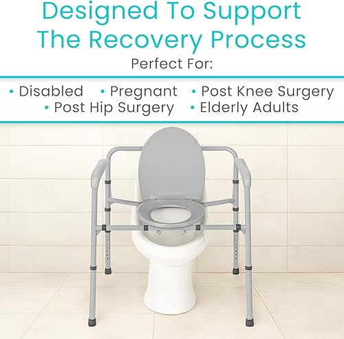 Miniatura 8 de Vive Bariatric Bedside 3-in-1 Commode 500 lb Capacity - Portable Folding Toilet Chair - Adjustable Height, Extra Wide Seat - Bucket Splash Guard
