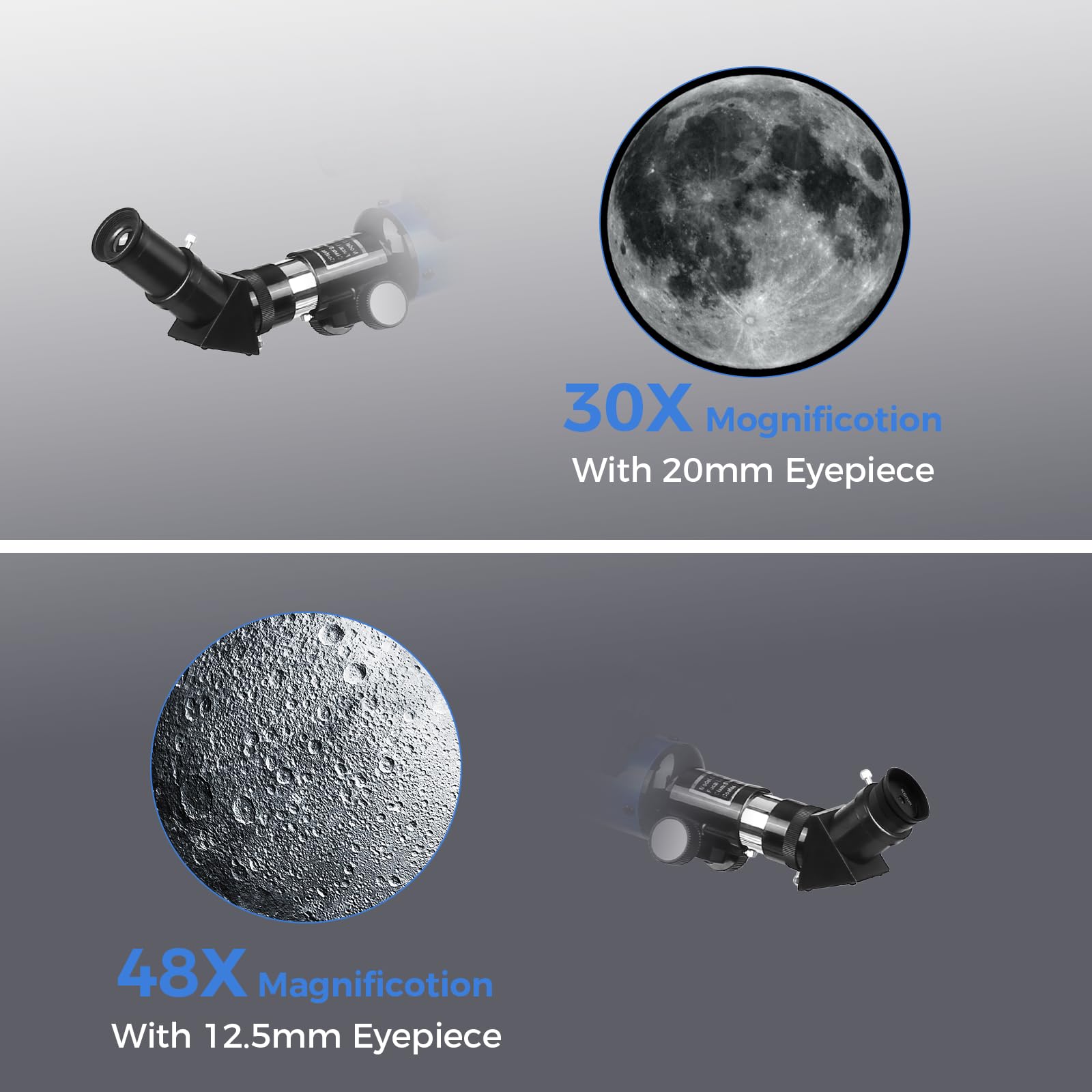 Telescopio Astronomico Bambini con Cercatore a Punto Rosso, Obiettivo da 50 mmTelescopio per Principianti con Treppiede Retrattile, Adattatore Telefonico, per Osservare La Luna/Stelle