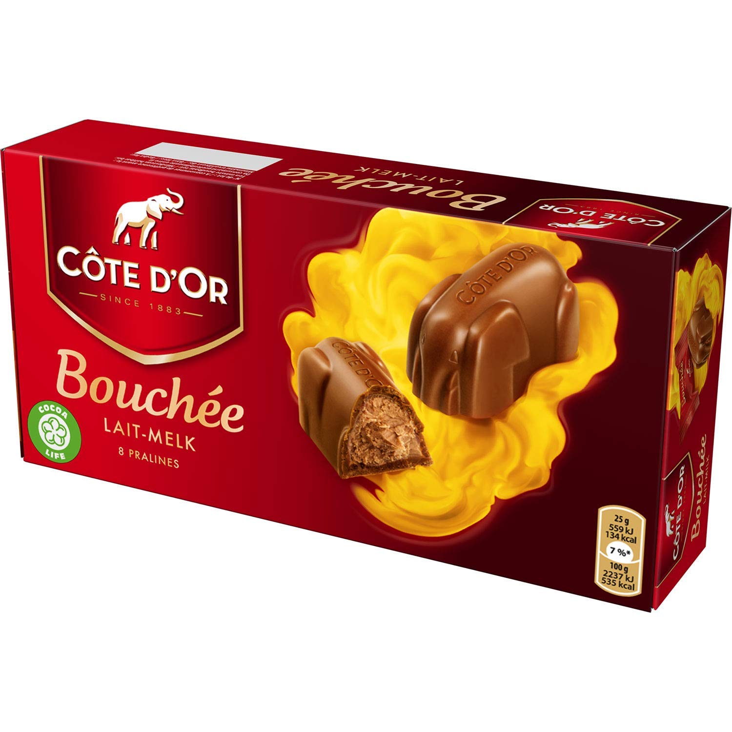 Côte d'Or Bouchée Lait-Melk, zartschmelzende Schokolade in belgischer Qualität, Vollmilch-Pralinen mit Haselnuss-Mandelcreme-Füllung ideal zum Teilen, 12 x 200 g