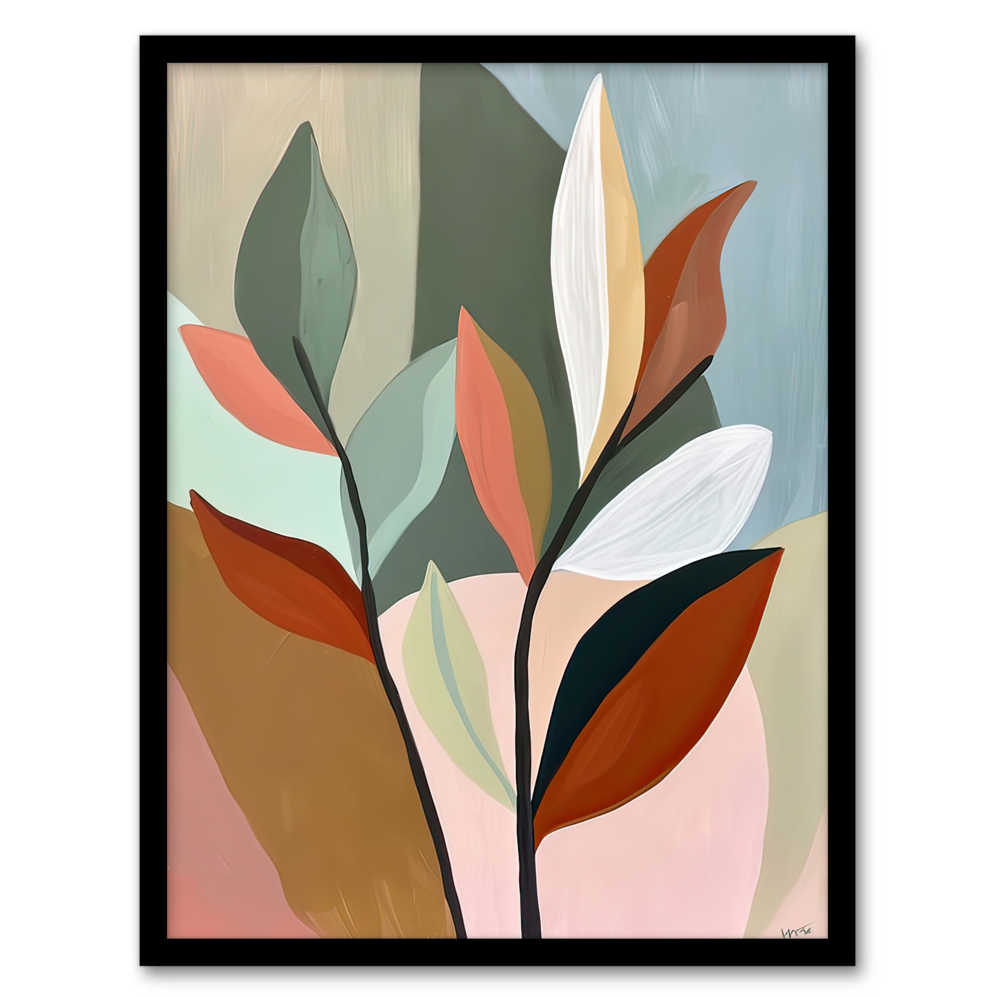 Artery8 Modern Botanical Leaves Plant Lover Painting Living Room Artwork Framed Wall Art Print 18X24 Inch