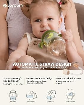 Joypony Sippy Cups for Toddlers 1-3, Spill Proof Weighted Straw Cup with Handle for Baby 6 Months + old, 2 Silicone Straws, PPSU, BPA Free, 9 oz (Green)