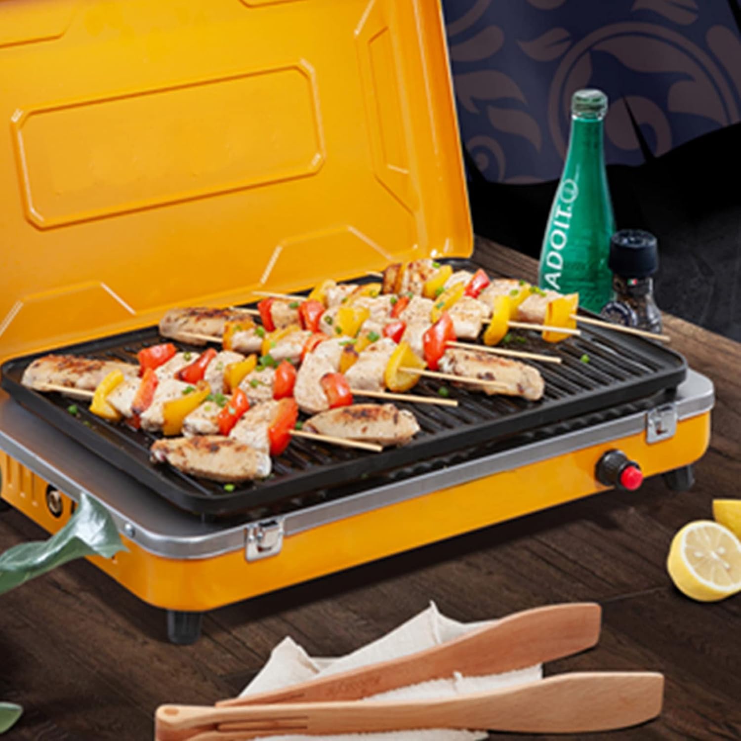 Small Propane Gas Grills Outdoor/Indoor Portable Cooking Camping Stove Smokeless Barbecue Grill Yellow