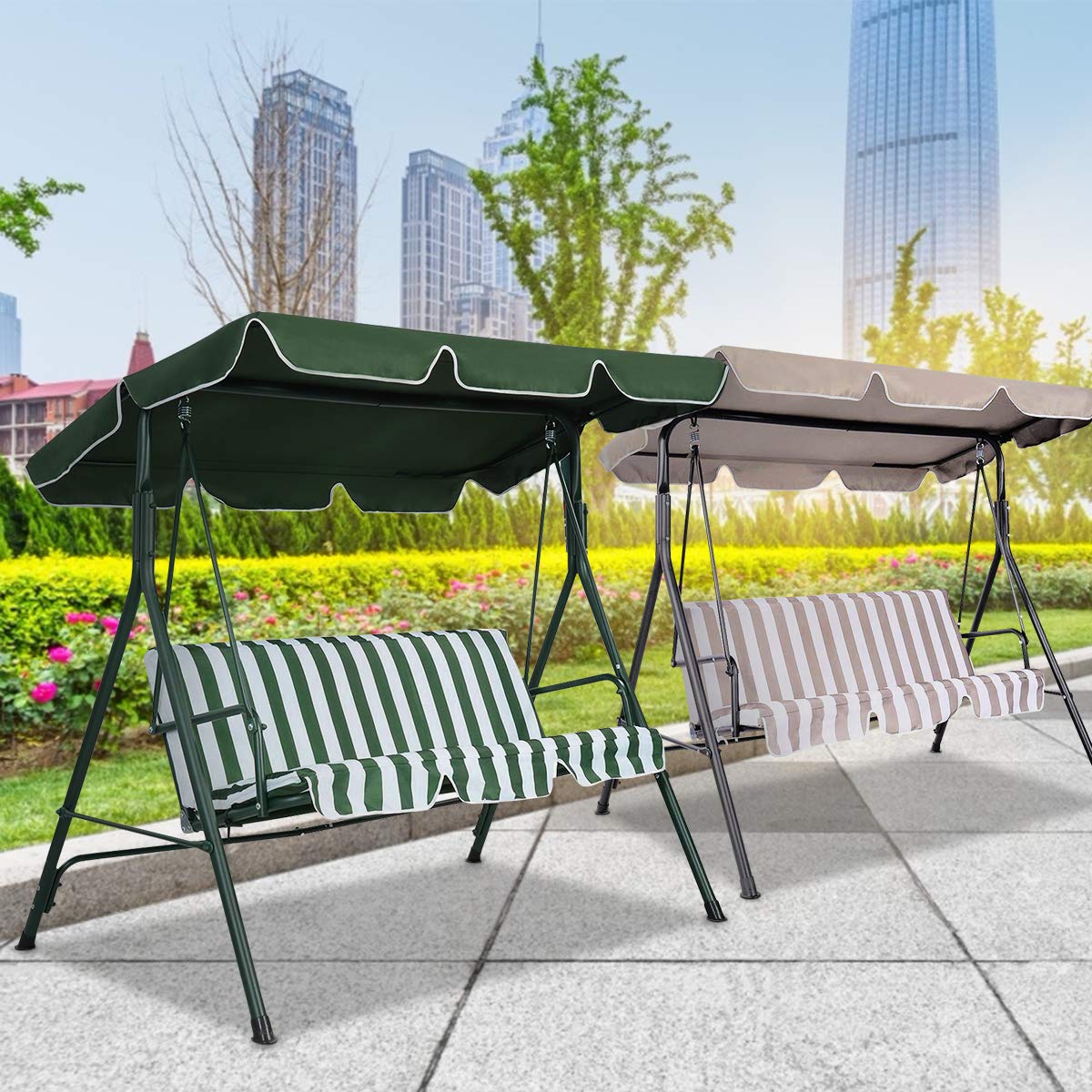RELAX4LIFE Sonnendach UV-Schutz, Ersatzdach Wasserabweisend, Dachbezug für Hollywoodschaukel, Dachplane Farbwahl, Schaukeldach 160g Polyester, Gartenschaukel Kein Ausbleichen (191 x 132 cm, Beige)