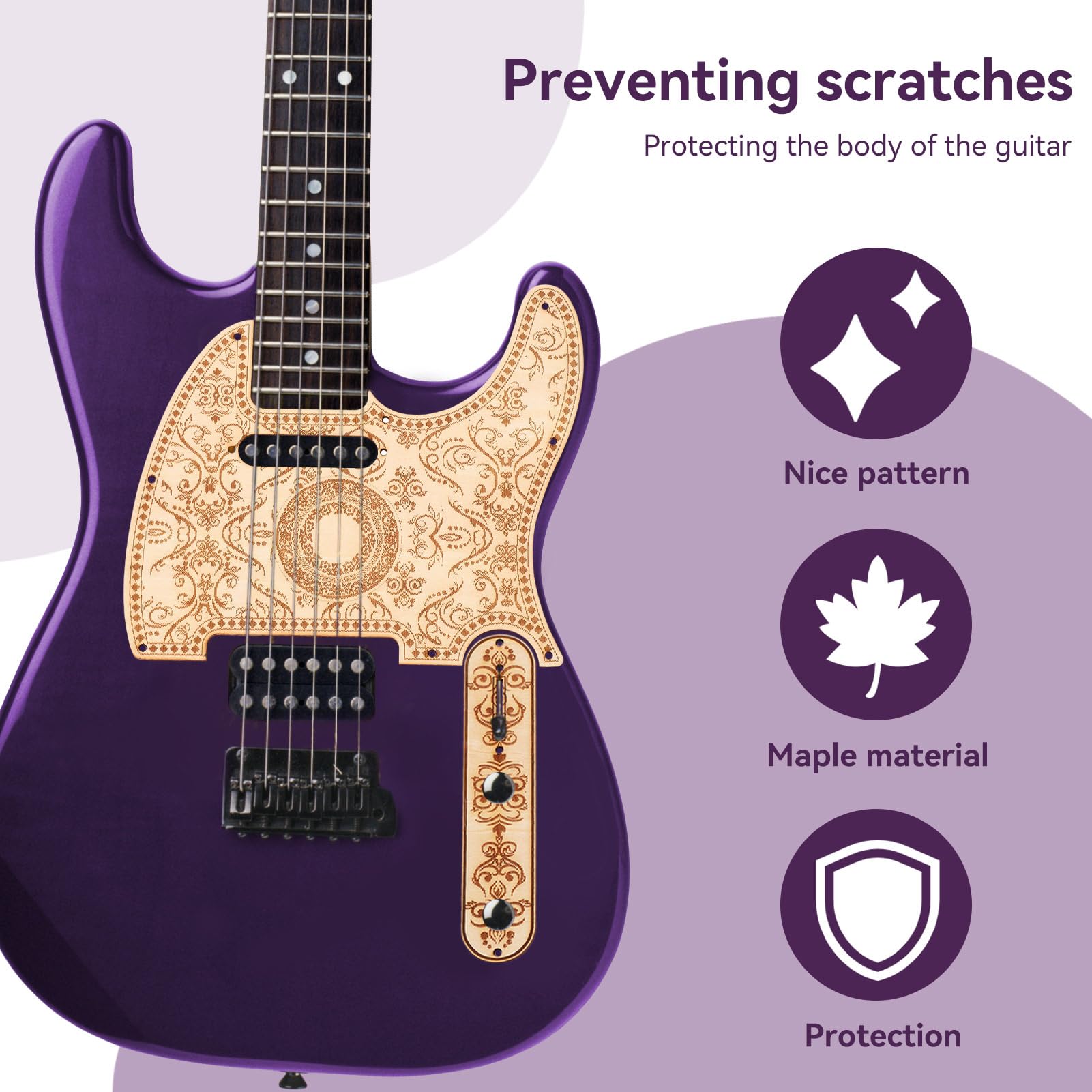 Battipenna per chitarra TL con set di pannelli di controllo del volume, protezione per piastra in legno d'acero Sostituzione del battipenna Telecaster