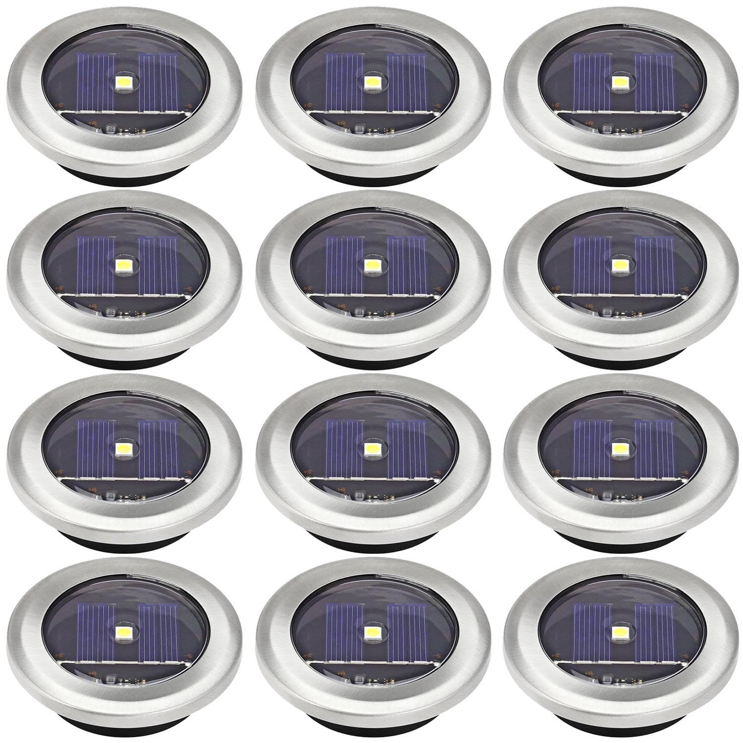 Greenfields White Or Colour Changing Stainless Steel Solar Powered Outdoor Led Deck Decking Lights Waterproof Weather Resistant - Pathway Garden Deck Lawn Patio Or Driveway Lights (, X 12)
