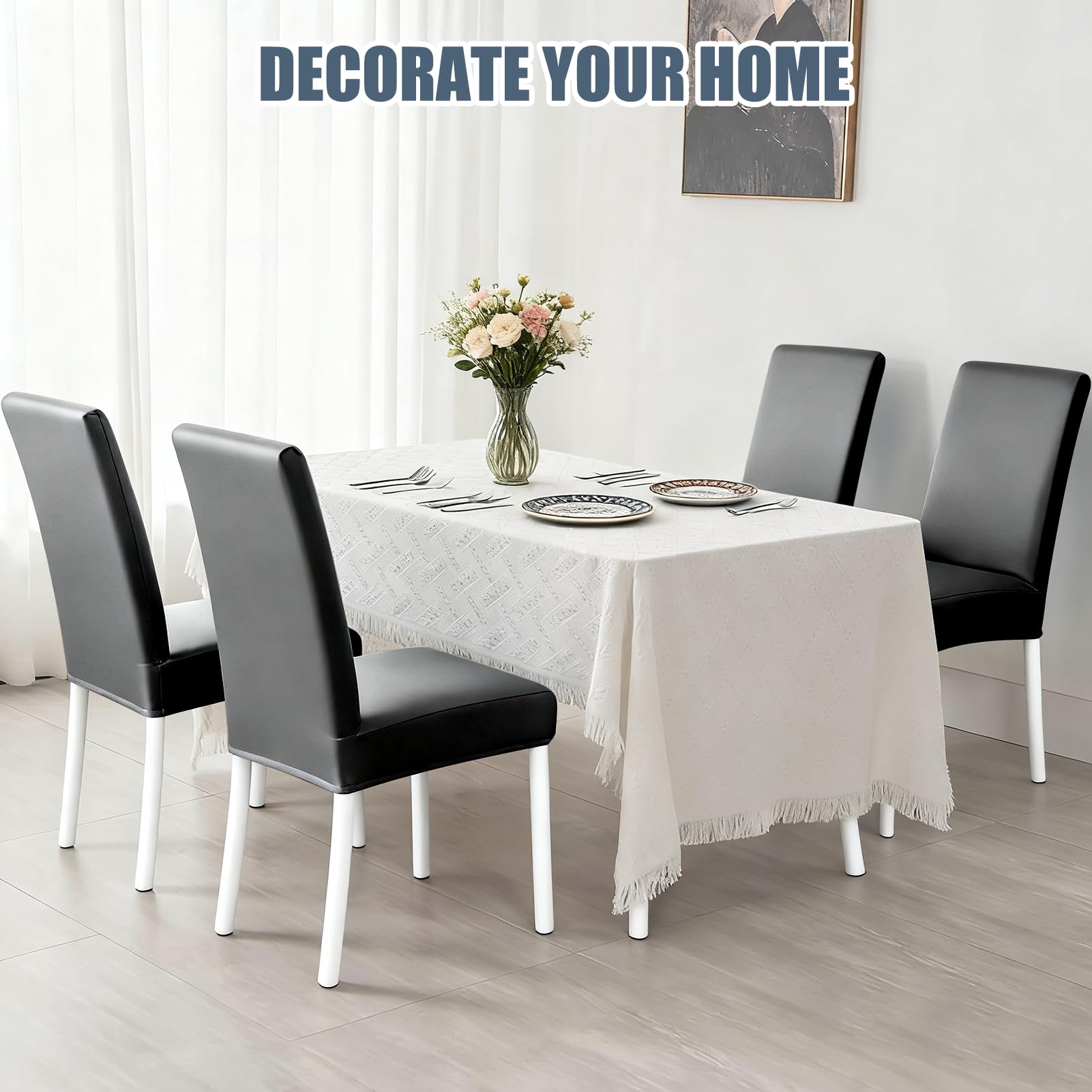 Lot de 6 housses de chaise de salle à manger à dossier haut extensibles et lavables en similicuir – Protection universelle pour salle à manger, cuisine, hôtel, restaurant, maison, mariage