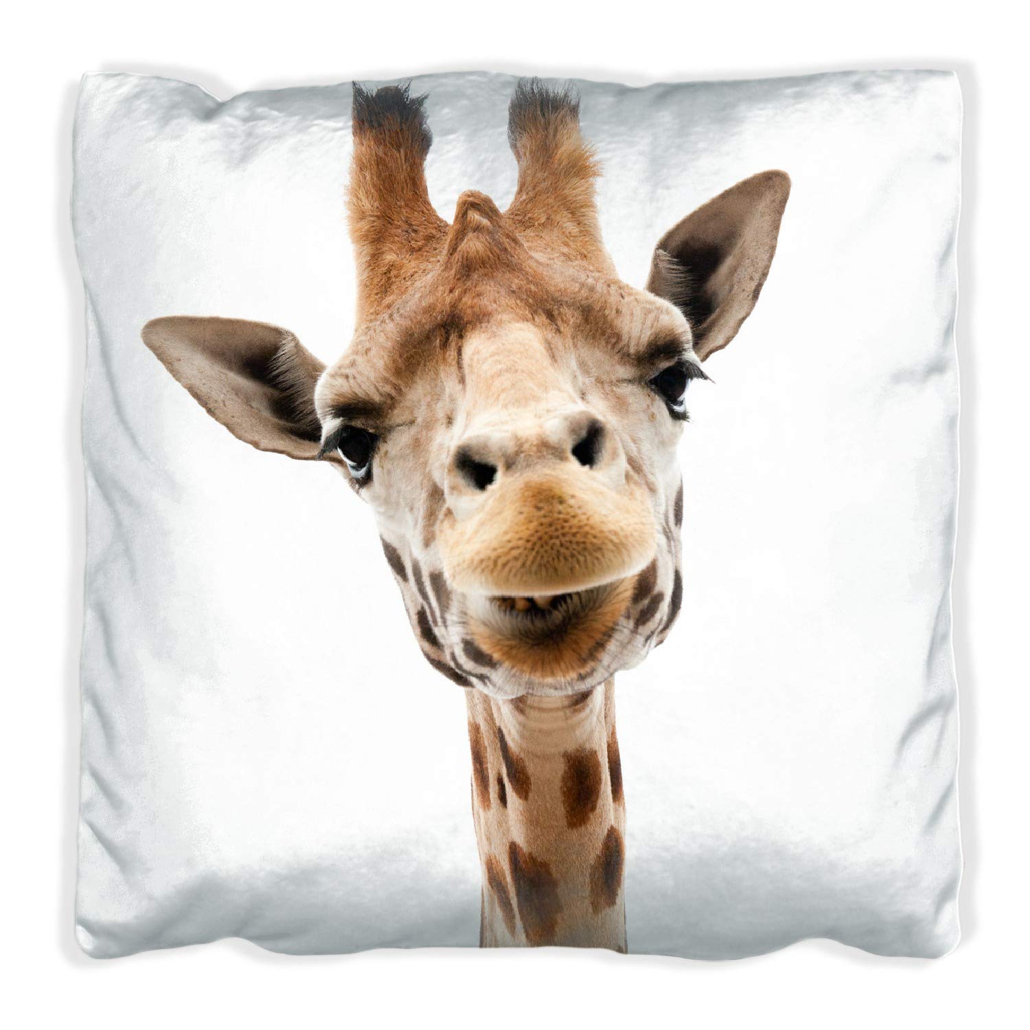Wallario Dekokissen 30 x 30 cm, Giraffenkopf, beidseitig Bedruckt, Kuschelkissen mit weicher Plüsch-Oberfläche