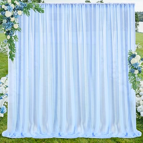 PARTISKY Cortinas de fondo de gasa azul de 10 x 7 pies, cortinas de fotos de tela transparente sin arrugas para boda, ceremonia, arco, cumpleaños,