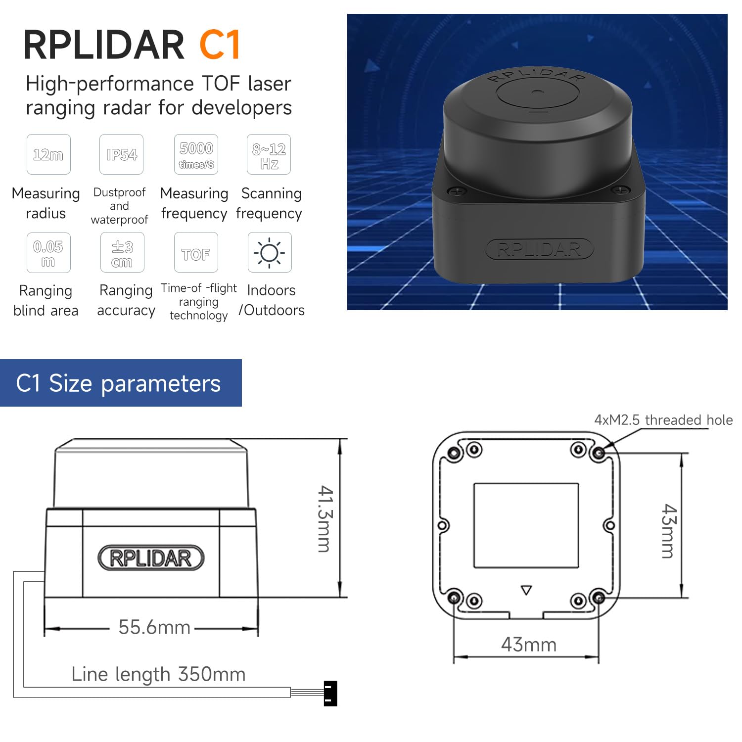 Yahboom Silan Lidar Sensor ROS Robot TOF Range Navigation 3D Scanner Laser Measurement Tool RPLIDAR C1