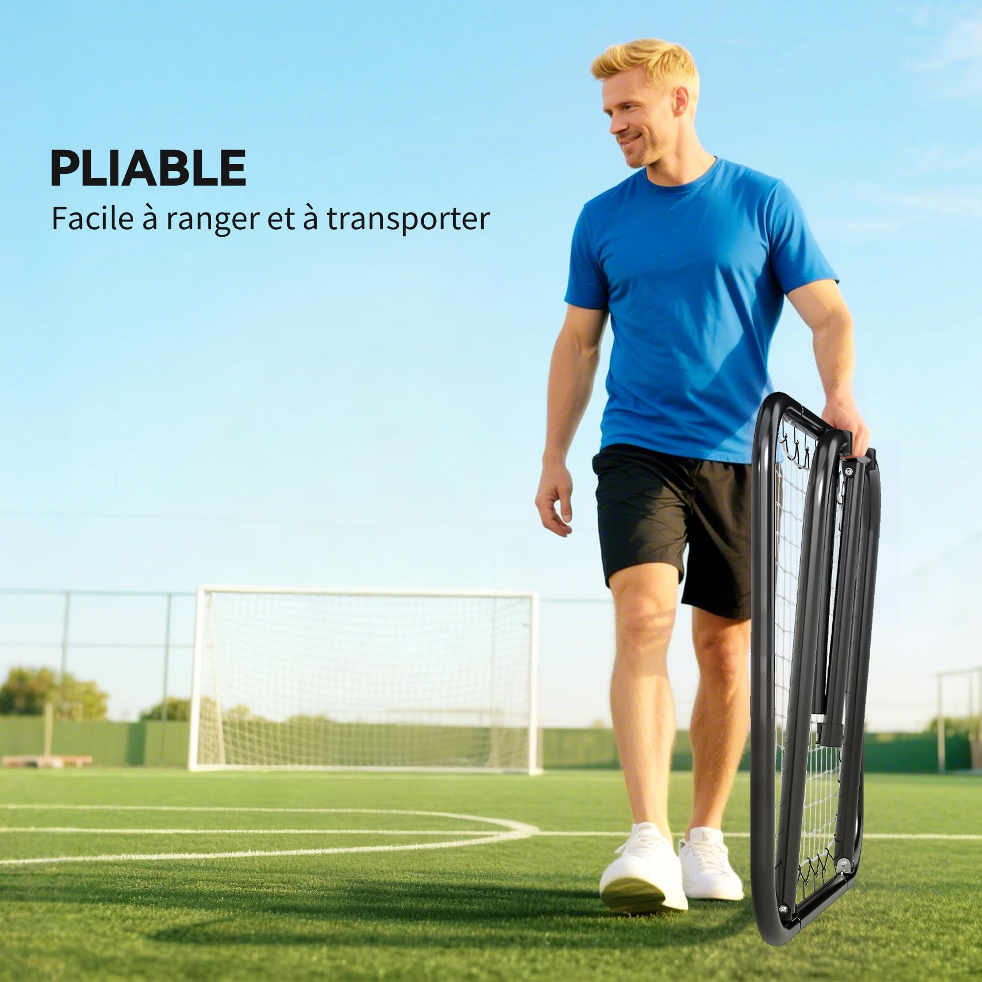 HOMCOM Filet de Rebond de Football Ajustable Pliable Portable 78 x 84 x 78 cm Noir Blanc