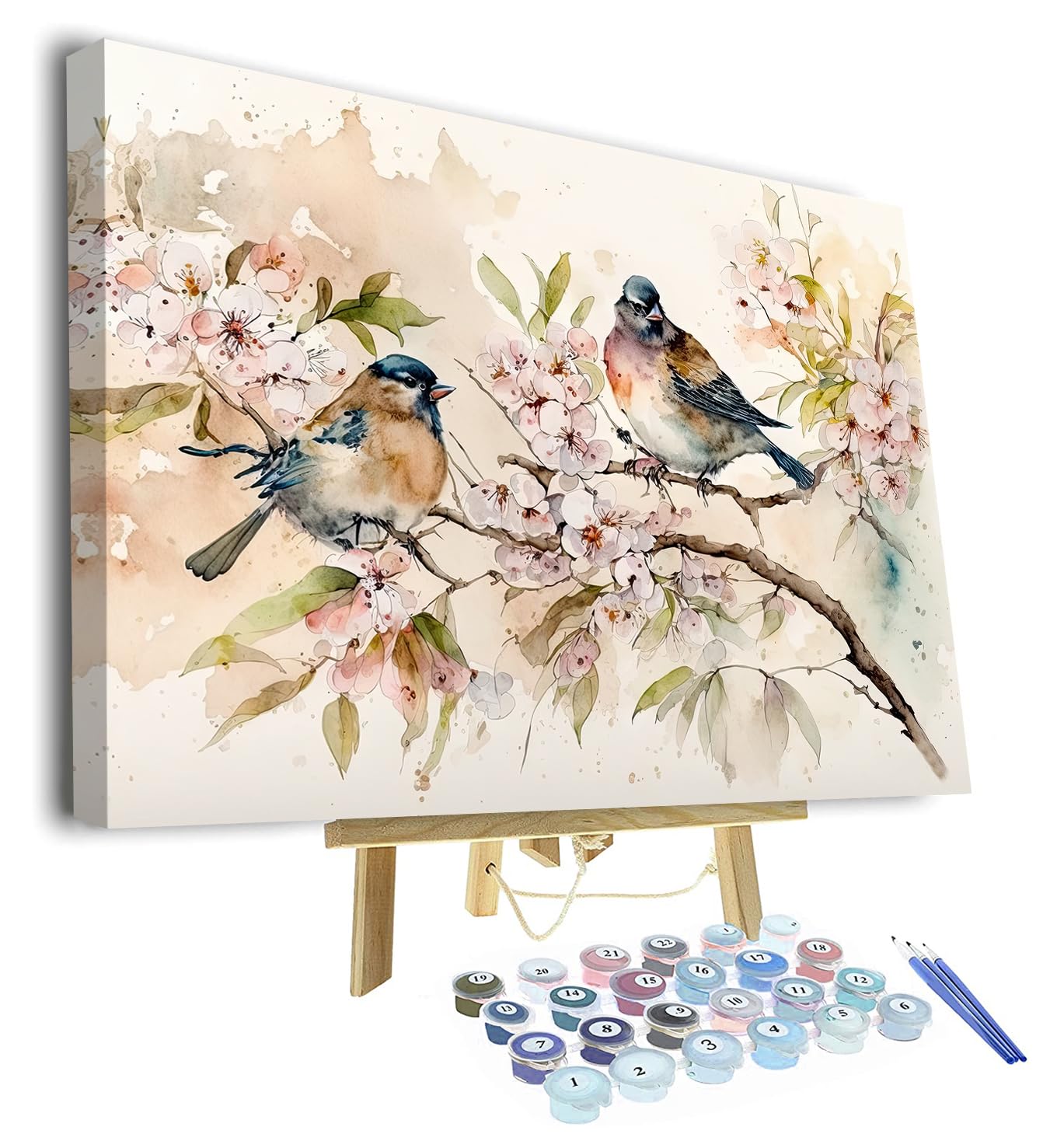 TISHIRON Paint by Numbers Kit for Adults Colorful Birds Paint by Numbers for Adults Blooming Tree with Flower Painting Adult Paint by Number Kits on Canvas Oil Painting Art Crafts Framed 16x20 in