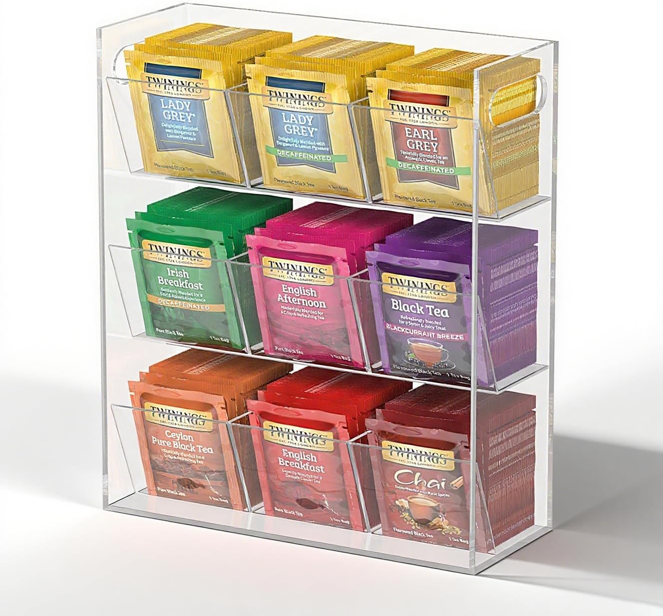 Jumyee 3-Tier Acrylic Tea Bag Organizer & Storage Box, 12 Compartment Portable Teabags Organizer for Cabinet Countertop, Coffee & Tea Station Organizer for Home Office