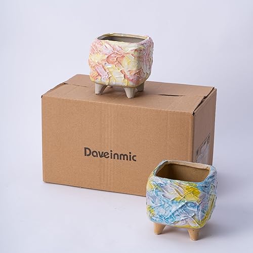 Miniatura 5 de Daveinmic Macetas para suculentas de 4 pulgadas con drenaje, macetas pintadas a mano para plantas suculentas, macetas de porcelana como regalo para