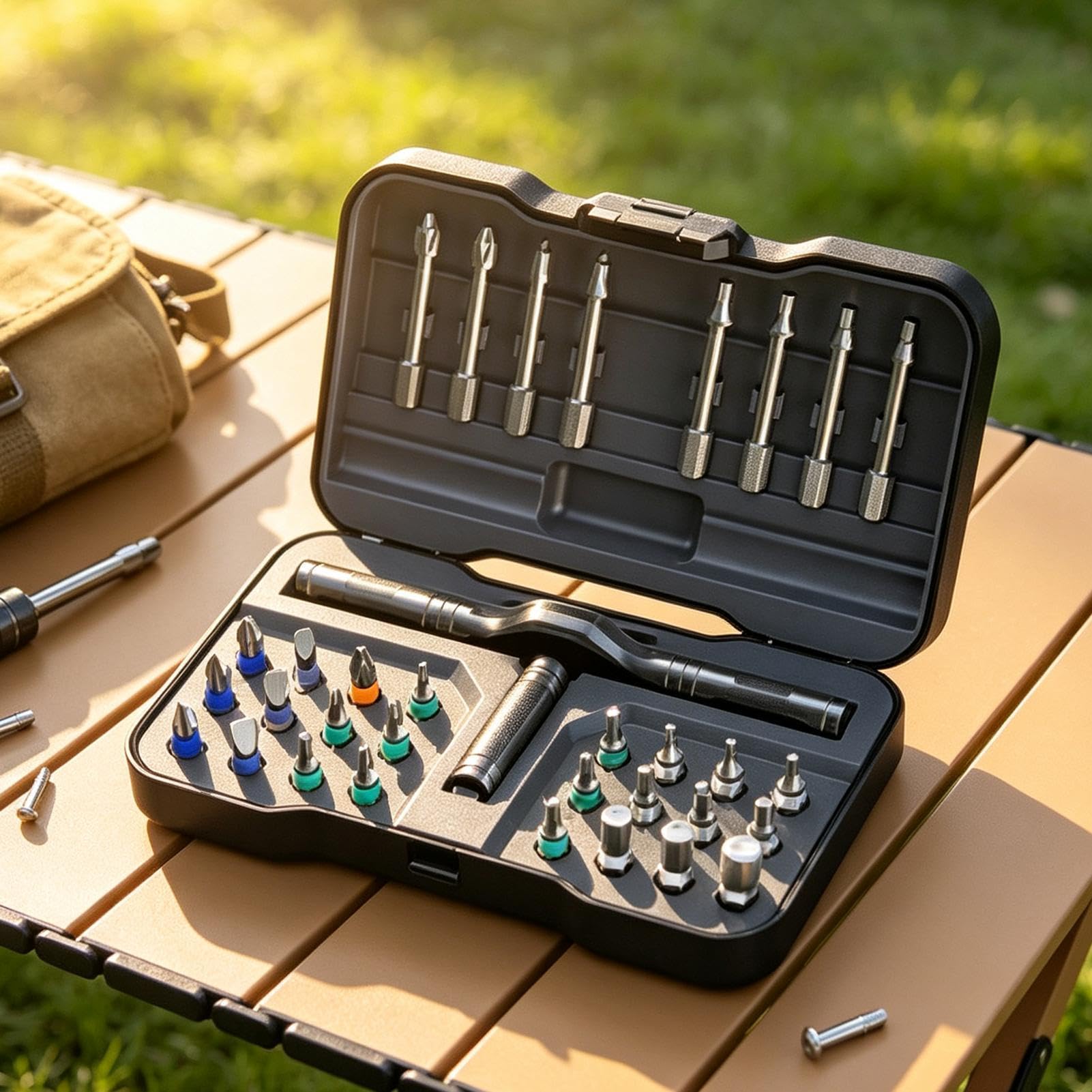 Juego de destornilladores magnéticos de carraca con estuche de almacenamiento 32 en 1 | Con 32 puntas de acero para electrónica, montaje de muebles, bricolaje, bicicleta