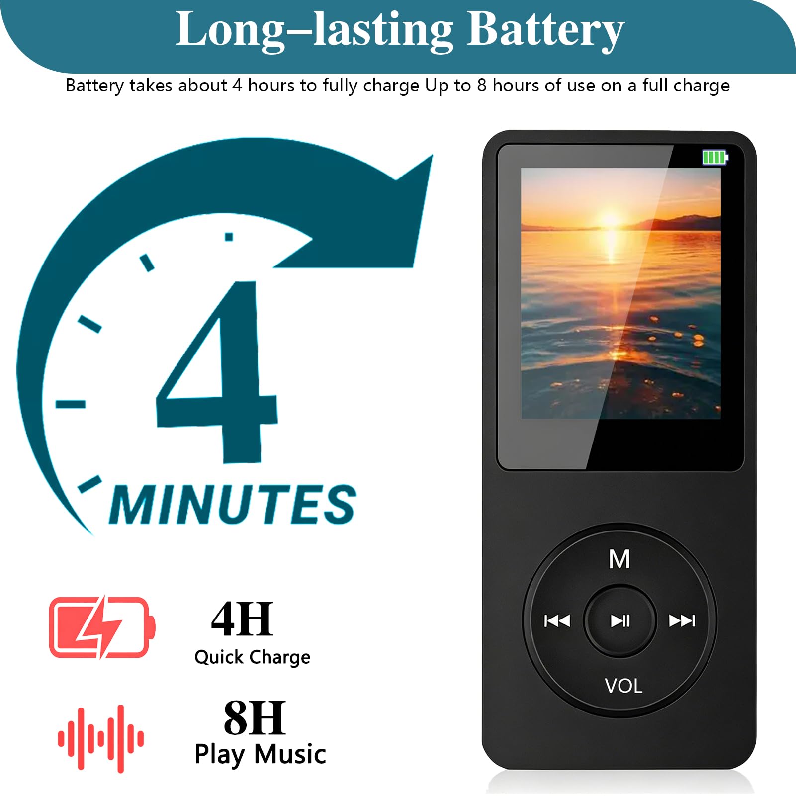 Lecteur MP3 Bluetooth 5.3 64Go avec Haut-Parleur, Radio FM, Écran 1,8", Autonomie 70H, Léger
