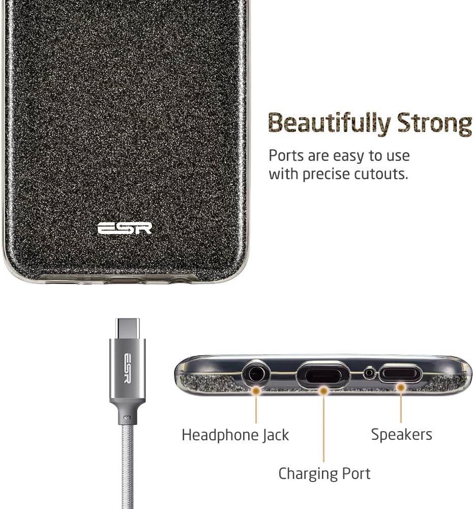 ESR Makeup Glitter Case Compatible for The Samsung Galaxy S9, Glitter Sparkle Bling Case Protective Cover [Three Layer][Supports Wireless Charging] for Galaxy S9 5.8 inch, Black(Released in 2018)