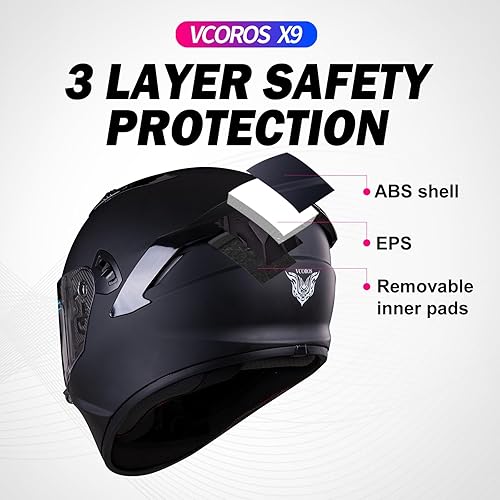 Miniatura 4 de VCOROS Casco de motocicleta de cara completa X9 con visera interior y bolsillos para altavoces listos para Bluetooth, aprobado por DOT, casco de
