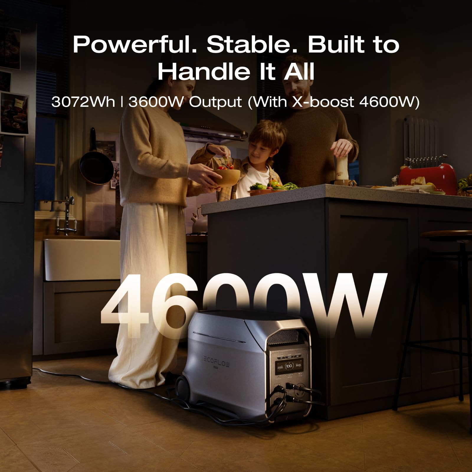 EF EcoFlow DELTA 3 Ultra Plus with AC Cable, 3072Wh LiFePO4 Battery, 3600W (7200W Surge) Output, Expandable to 11kWh, Solar Generator (Panel Optional), Reliable Home Battery Backup & Camping - 2