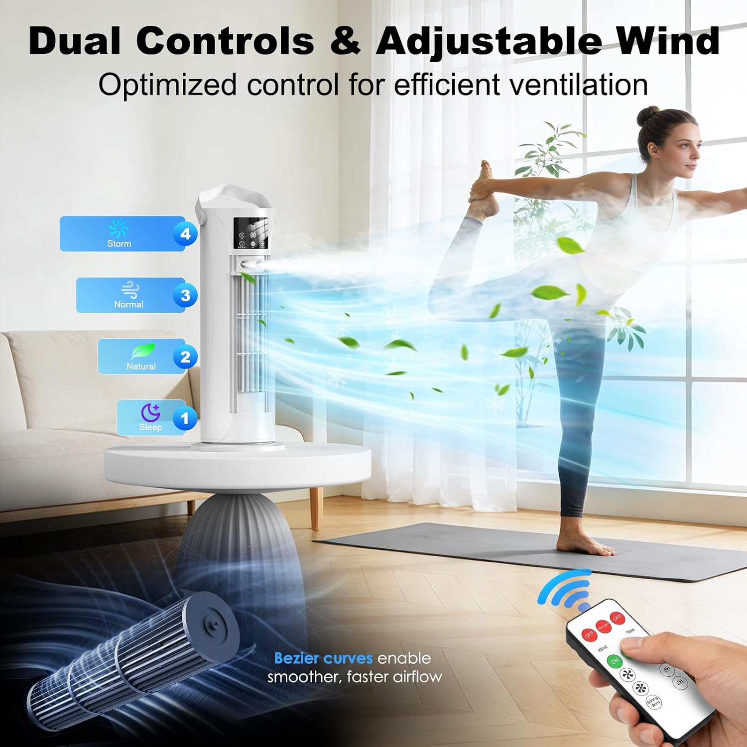 Portable Air Conditioners, 120 °rotating tower fan, portable AC for 3 wind speeds,Storm mode, 8H timing, Evaporative Air Cooler with remote control,750ML water tank, spray,cooling fan for home - white