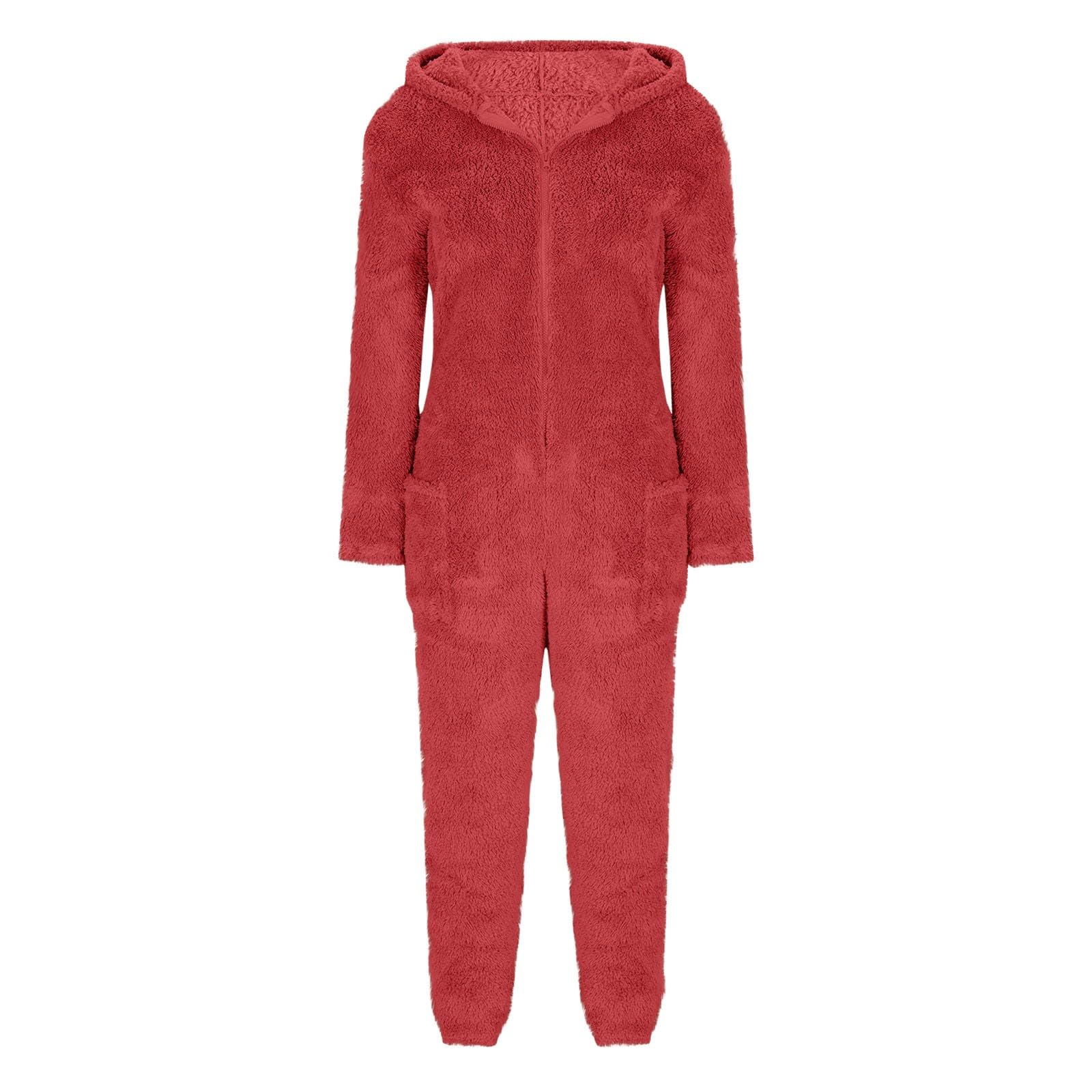 Mono esponjoso para mujer, pijama de forro polar con capucha y bolsillos