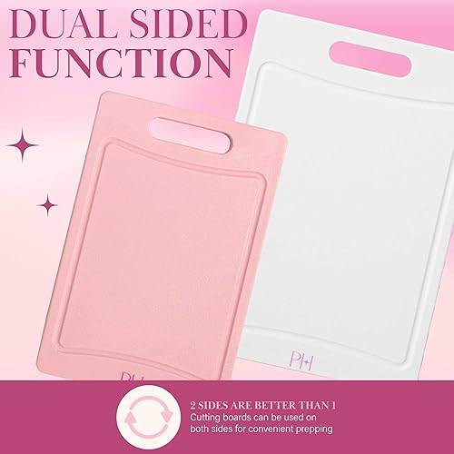Miniatura 4 de Paris Hilton Cutting Boards, Dual-Sided Cutting Board Set with Built-in Juice Grooves, Easy-Grip Handles, Heavy-Duty Plastic Made without BPA,