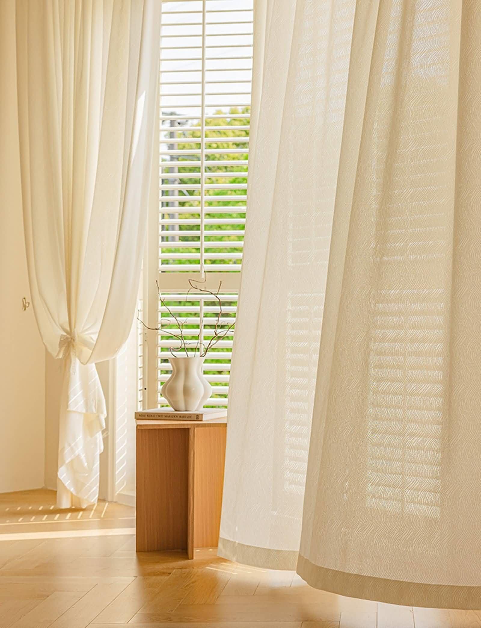 Rideaux jacquard vagues haut de gamme beige crème à œillets