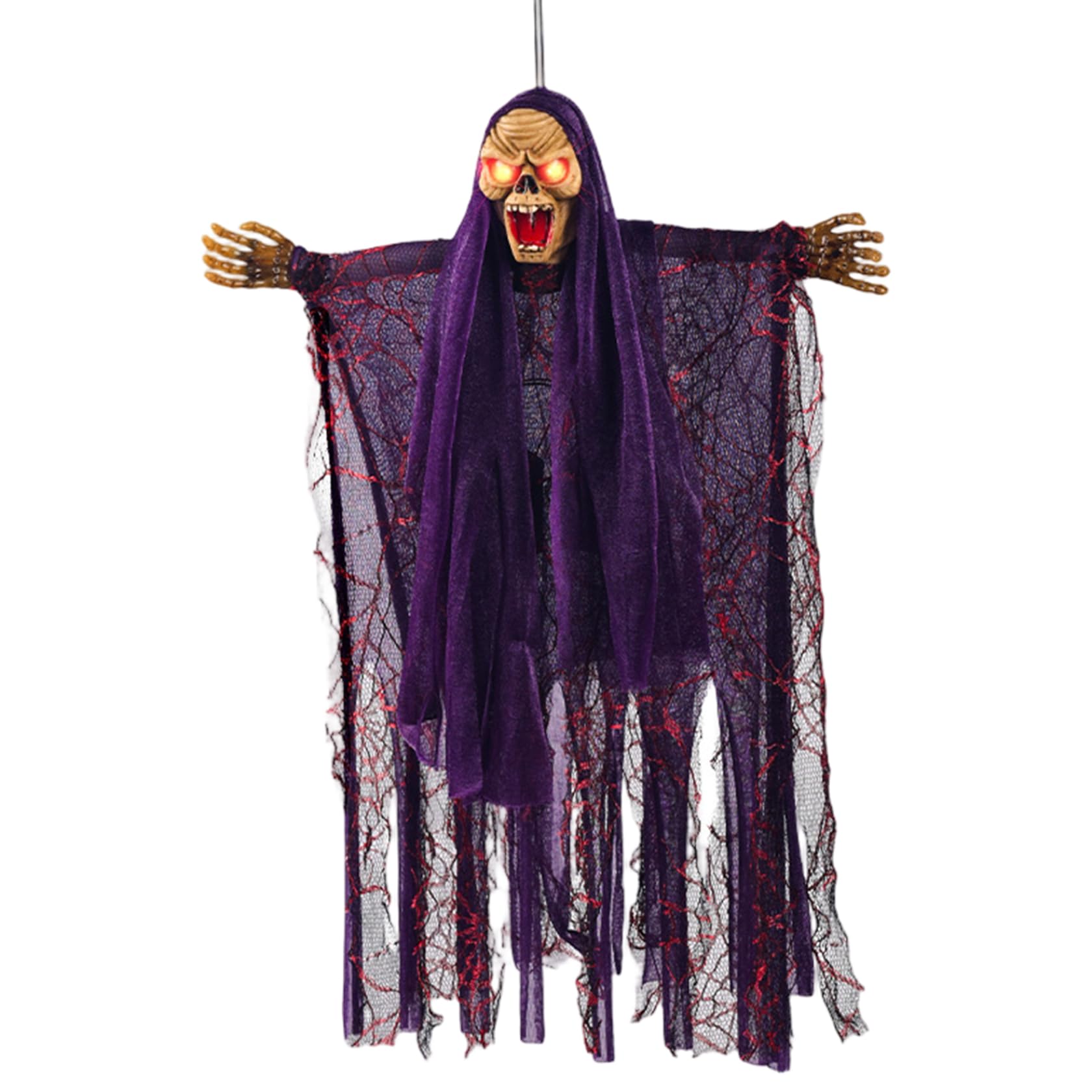 Hbbgdiy 18x16 Inch Flying Witch Halloween Decoration Battery Powered Sound and Light Hanging Witch Ghost with Noise and Touch Control, Haunted House Front Porch Yard Garden Outdoor Party Decor