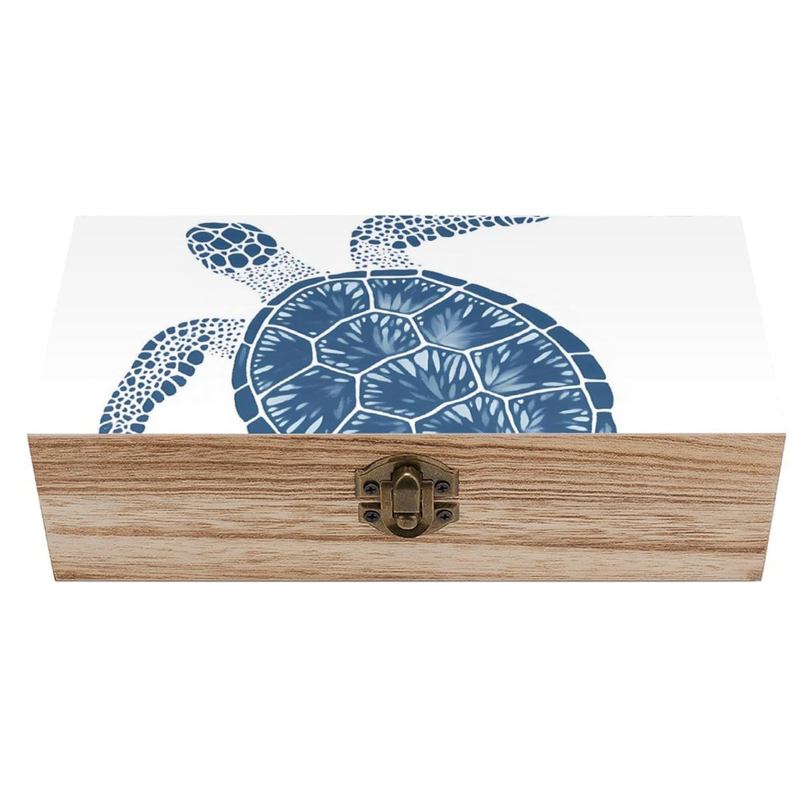 HLBSDM Artistic Blue Sea Turtle Retro Wooden Storage Box Jewelry Art Gift Boxs Decorative Keepsake Boxes