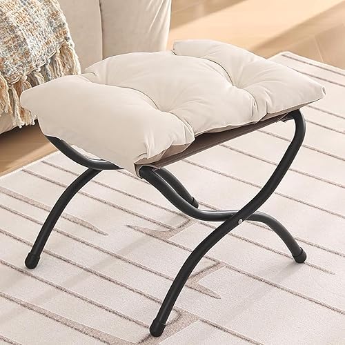 Welnow Taburete plegable, otomana tapizada con acento pequeño con cojín de algodón grueso desmontable acolchado y marco de metal para silla