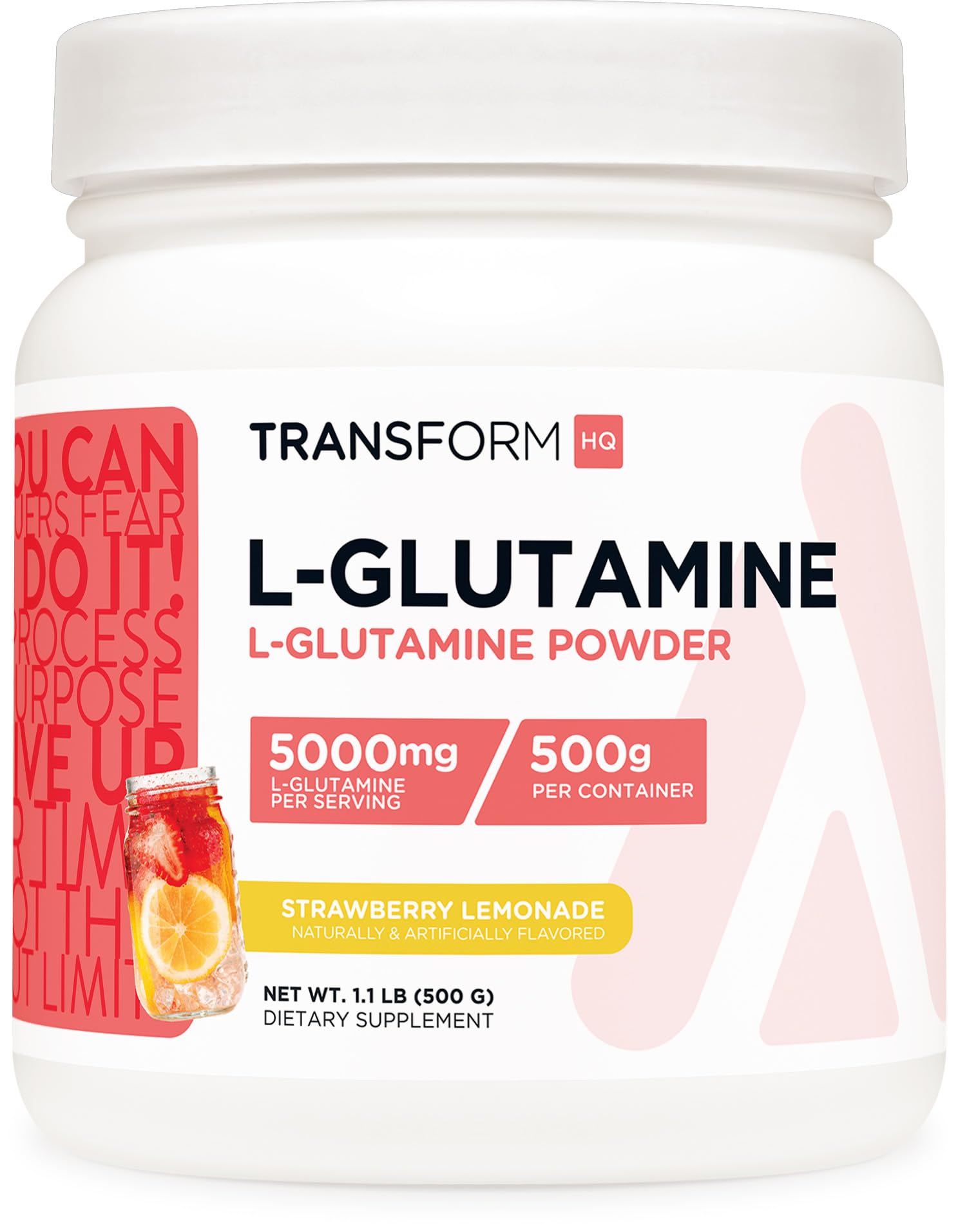 TransformHQ L-Glutamine Powder (Strawberry Lemonade) 500 Grams, Gluten-Free
