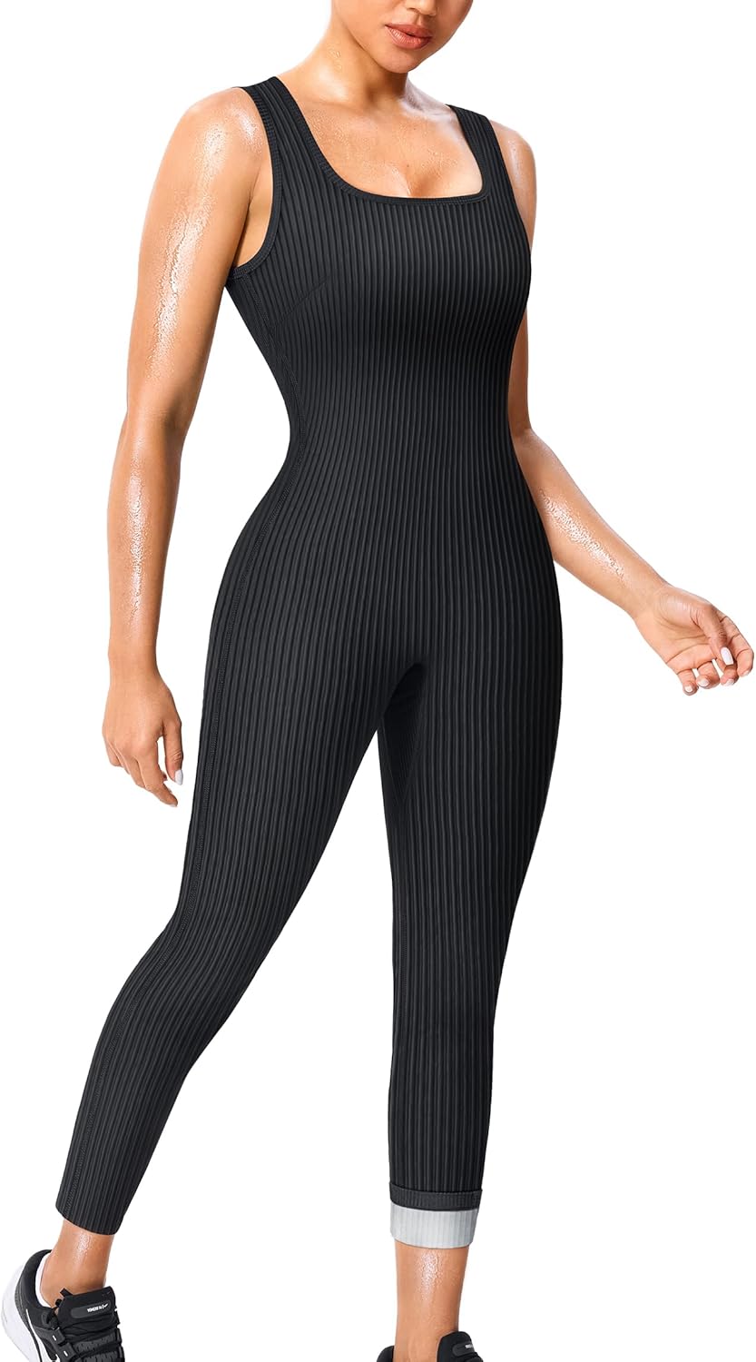 Junlan Sauna Suit Women Waist Trainer Ribbed Sweat Sauna Shirt Full Body Jumpsuit