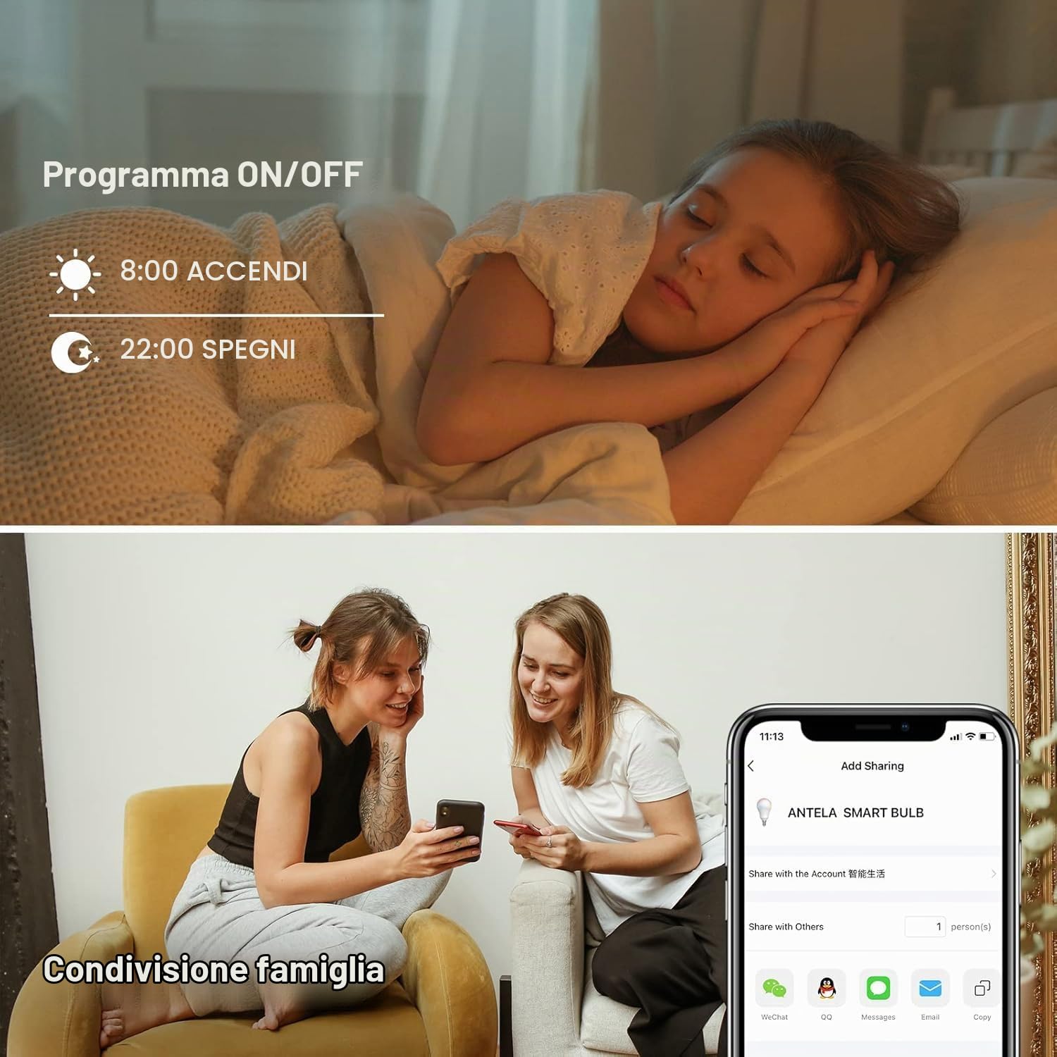 ANTELA Lampadine LED Alexa Inteligente WiFi E27 12W 1350LM Lampadina Smart | Dimmerabile, 94W Equivalente, RGB&2700K-6500K Bianco freddo caldo, Compatibile con Alexa/Google Home, 4 pezzi