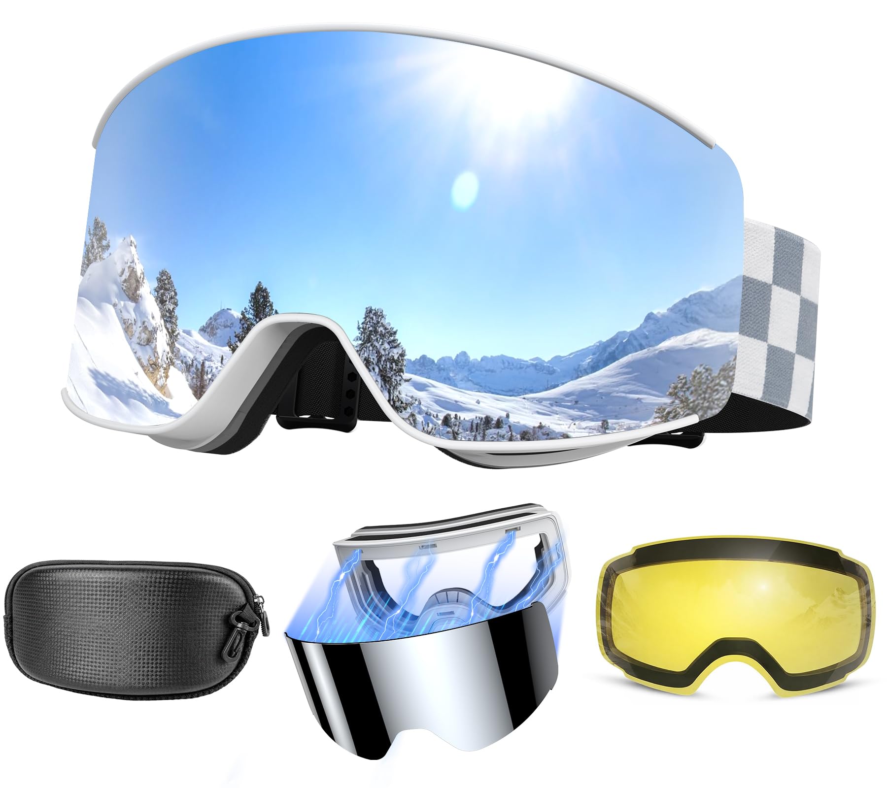 Kit de Lunettes de Ski Magnétique, avec 2 écran Détachable, Lunettes de Neige Torique Design, Anti-UV, Anti-buée, Coupe-Vent, Masques de Ski pour Homme & Femme