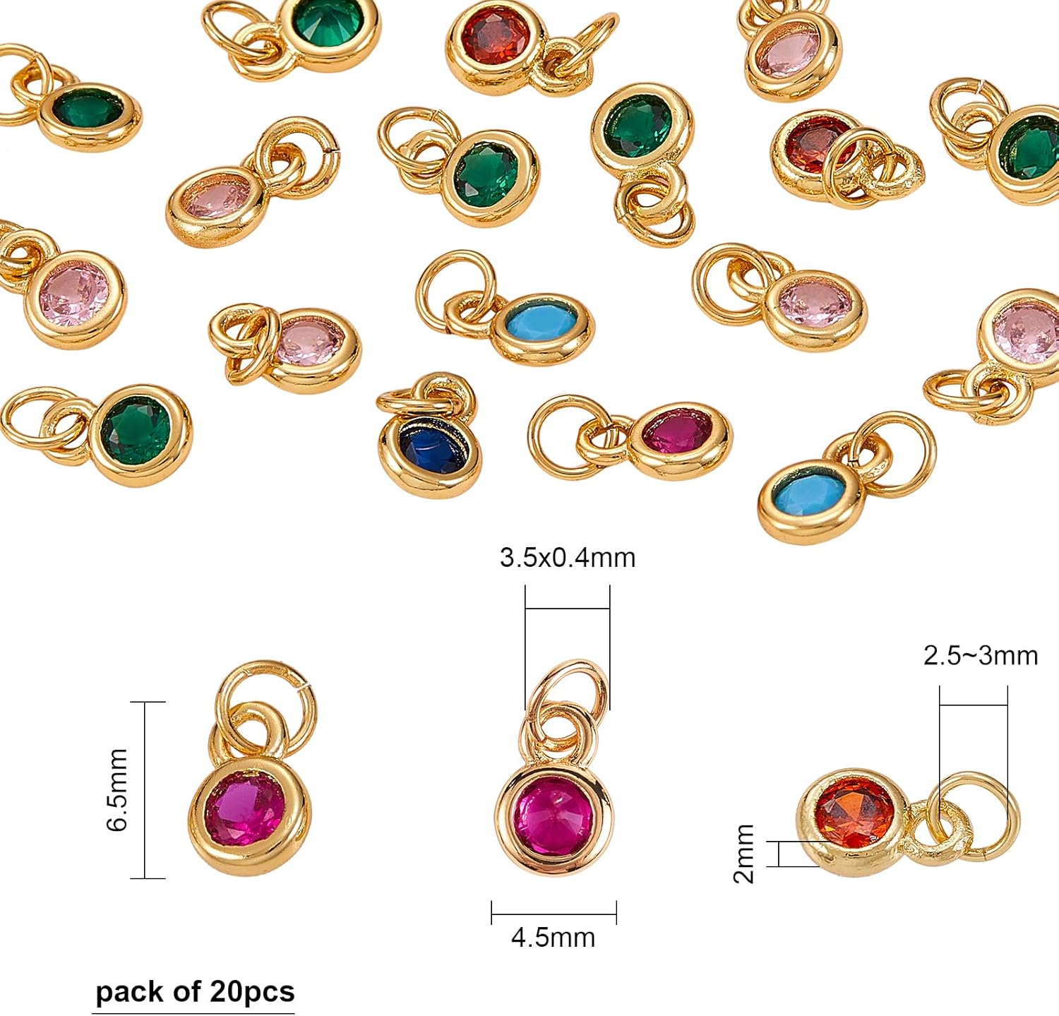 KitBeads 20pcs Real Gold Round Crystal Bead Cubic Zirconia Charms for Jewelry Making - Image 2