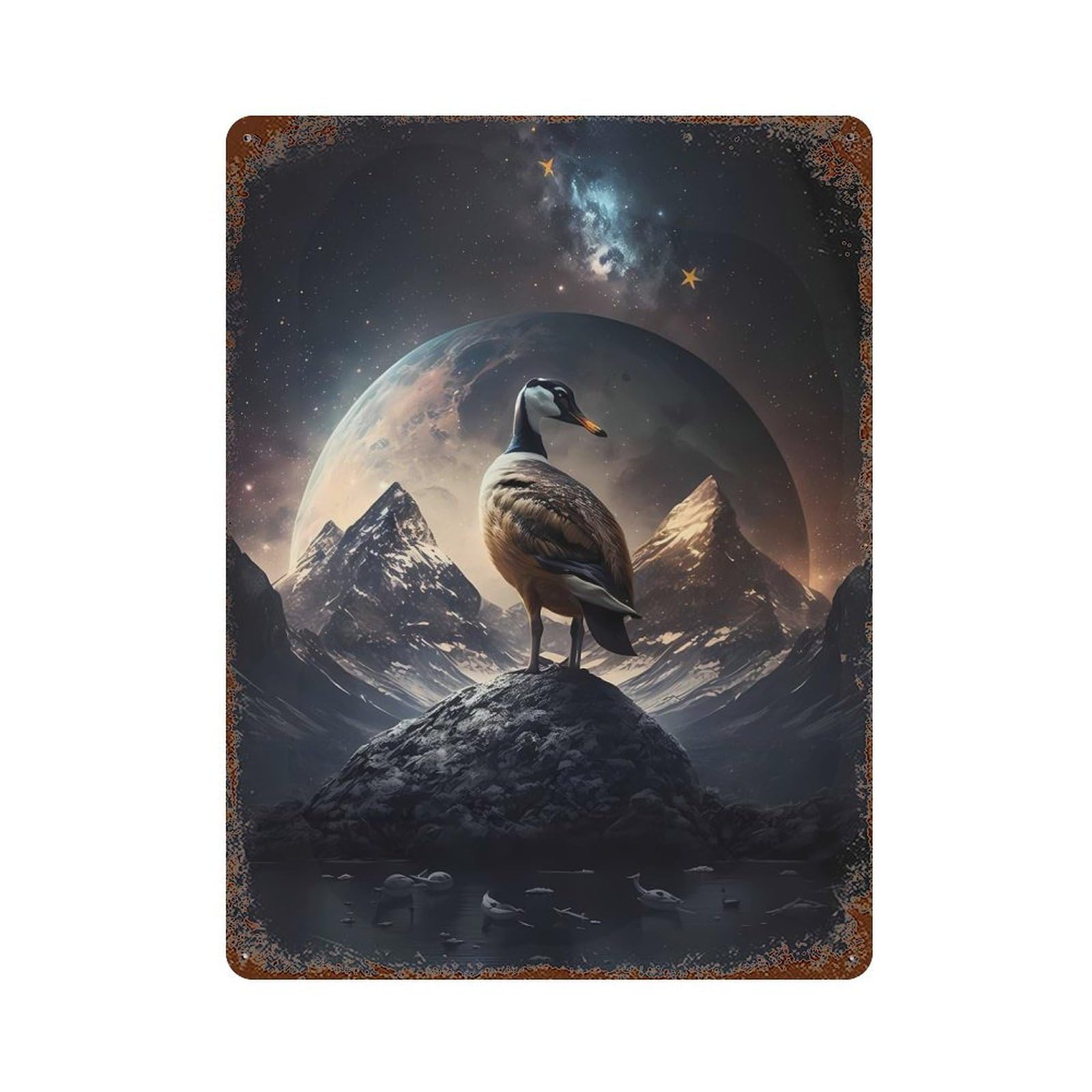 Goose Mythical Creatures Rust Effect Tin Sign 15.7"x11.8", Ideal for Farmhouse, Kitchen And Entryway Decor