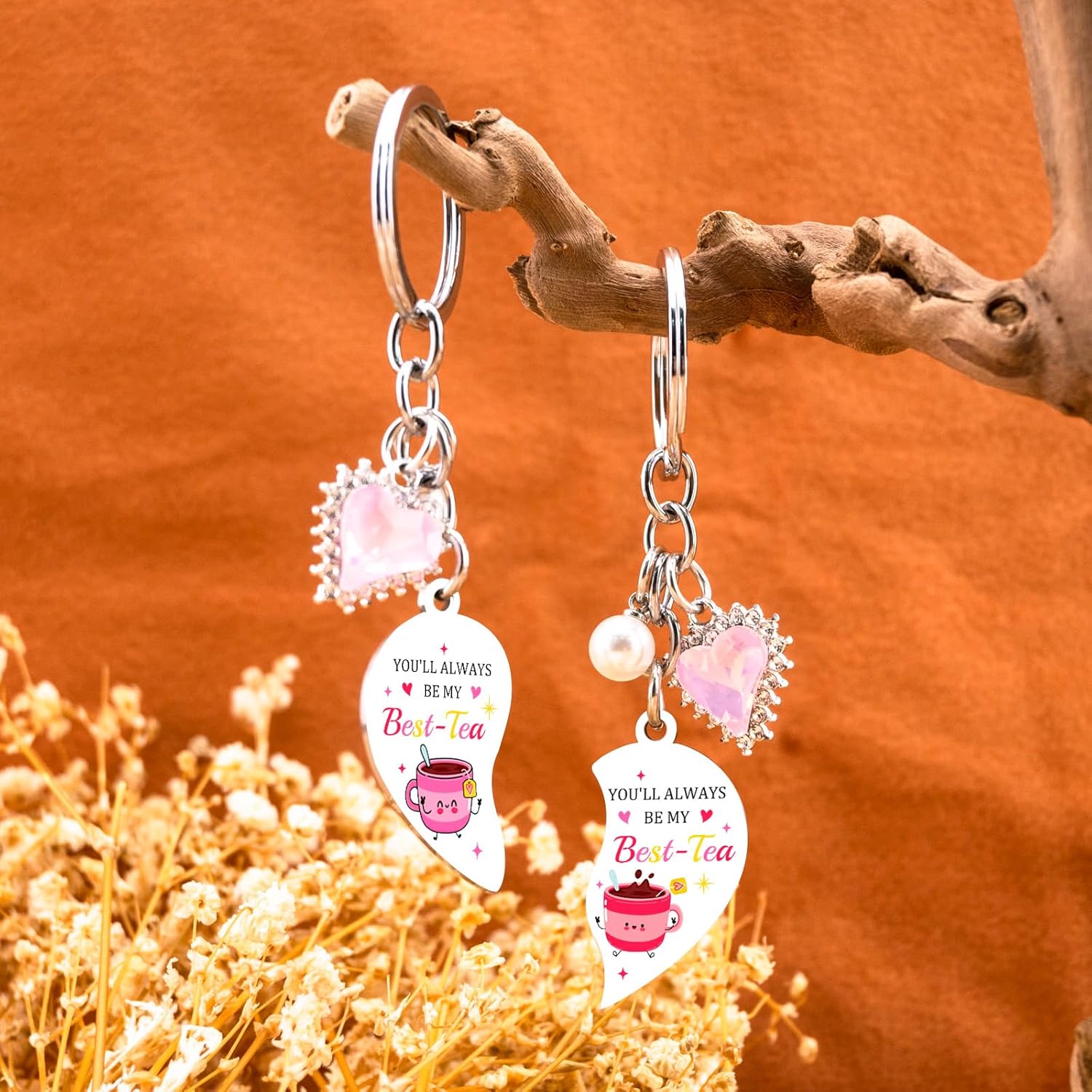 Bestie Keychain Work Friend Keychains for Women Besties Work Besties Tea Valentines Day Gifts for Friends Key Chain Valentines Day Gift Basket - Image 4