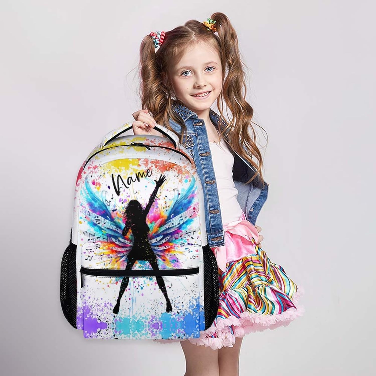 Girls Backpack, Personalized Singer Backpacks for School Travel, Aesthetic Custom 17 Inch Large Capacity Bookbag for Preschool Kindergarten Elementary Middle