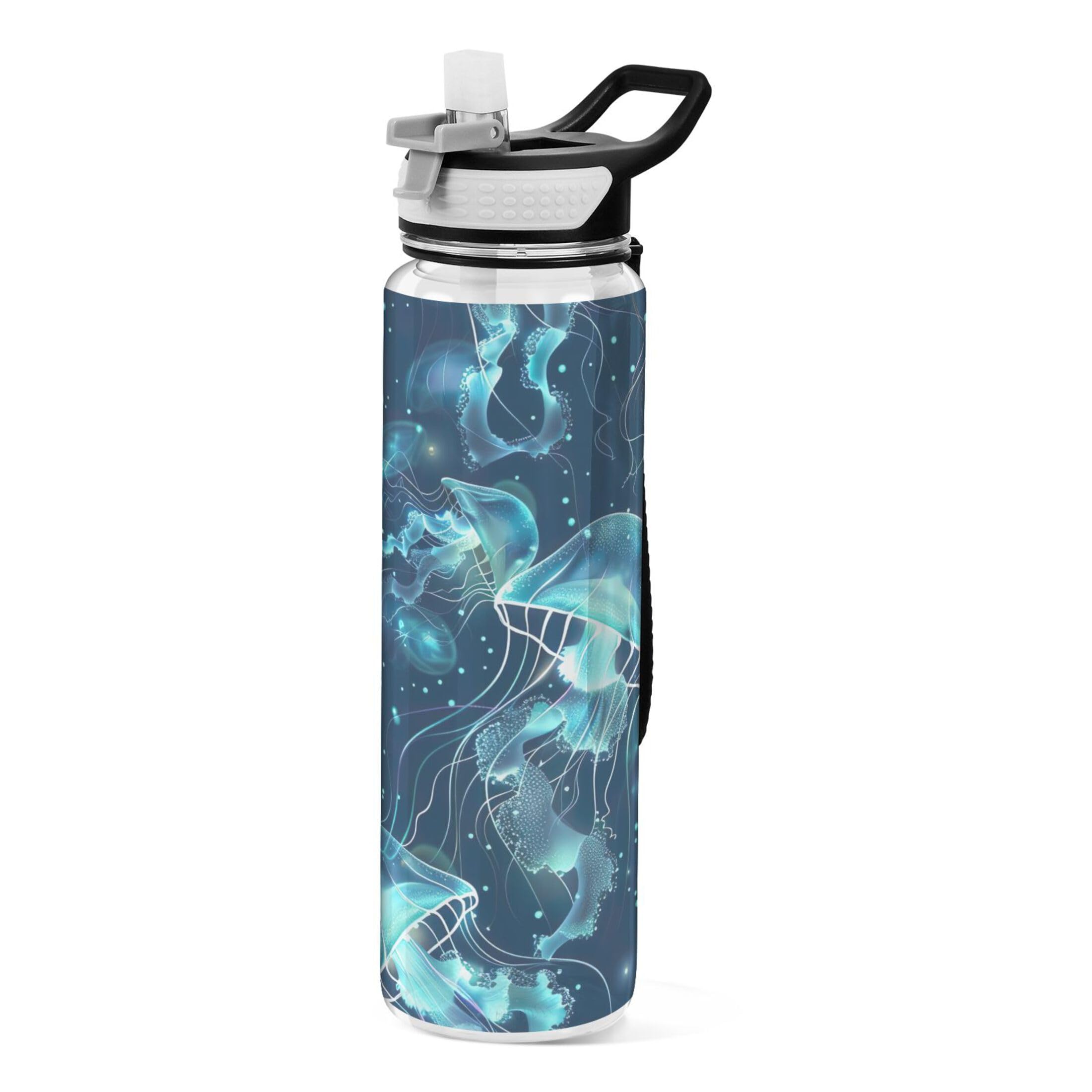 Sevdomey Glowing Jellyfish Water Bottle With Straw Lid Clear Leakproof Gym Water Bottles For Outdoor Sport Drinking Fitness Workout Travel, 32 Oz