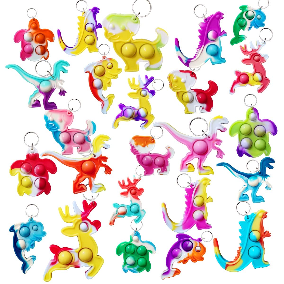 26 Packs Animal Fidget Keychain Decor, Small Animal Mini Pop for Students, Kids Party Favors, Multicolor Silicone Material