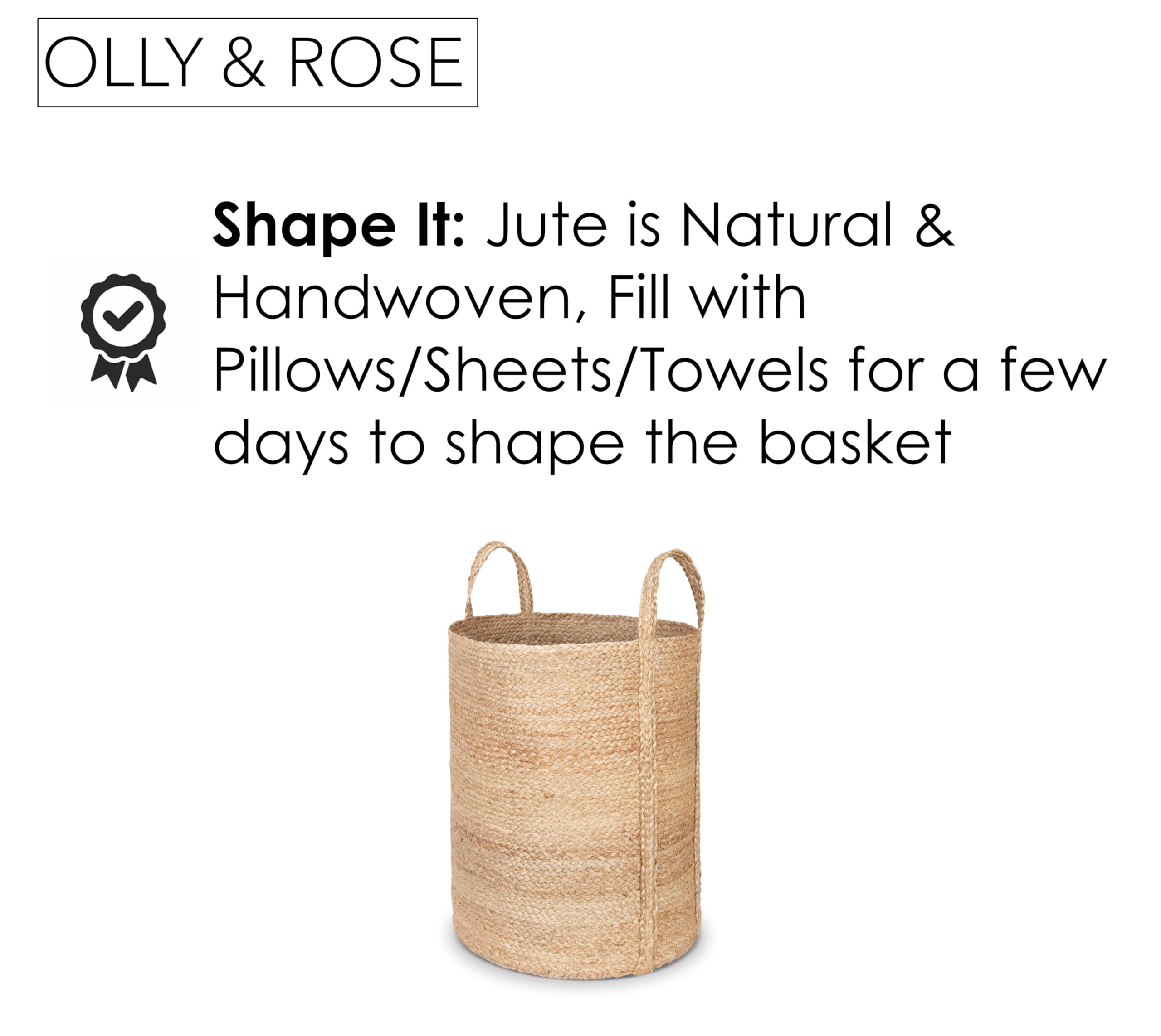 Olly & Rose Grande cesto portaoggetti in iuta intrecciata di alta qualità, fatto a mano, 40 cm x 50 cm, cesto portabiancheria di alta qualità, versatile, naturale